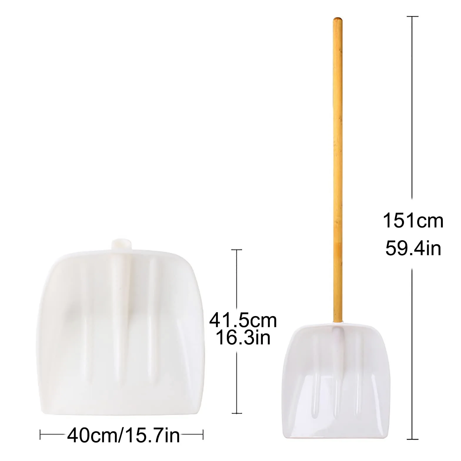Pala para Nieve, Palas cuadradas con Cabezal de Pala de Polipropileno y Varilla de Pala de Madera, Longitud Total de Madera de 59 Pulgadas, para Coche, hogar, Garaje, jardín