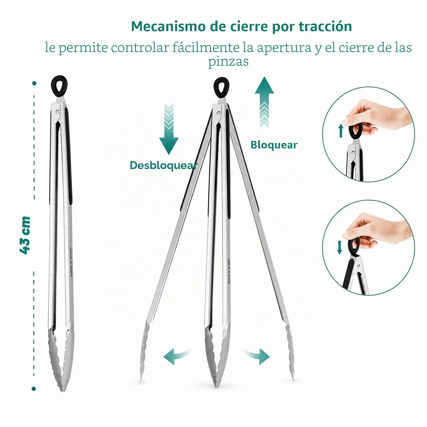 Pinzas para parrilla, pinzas de cocina extralargas de 43cm, de acero inoxidable de gama alta, para cocinar, parrillas, barbacoas o bufé (43cm, 1PC)