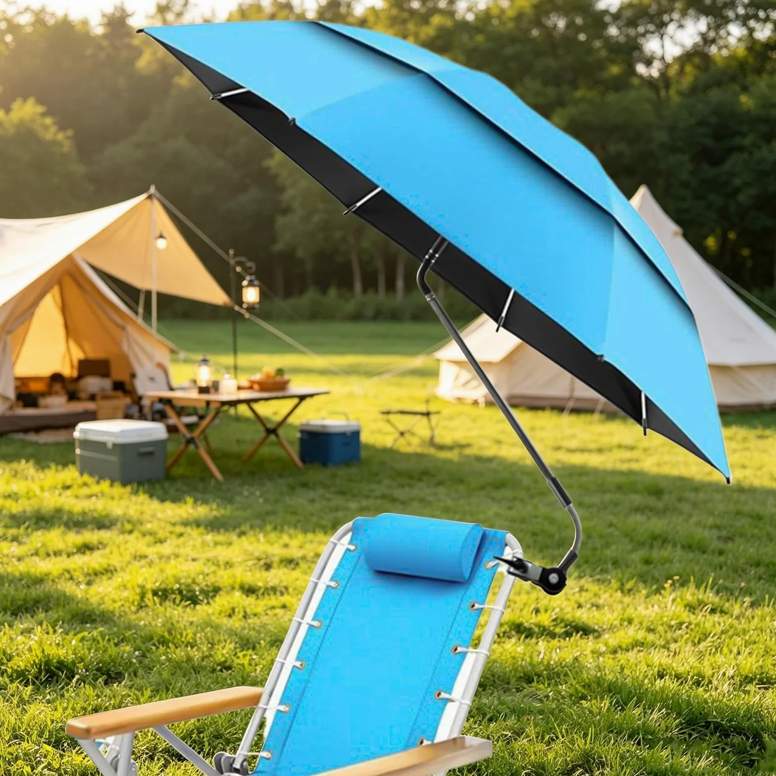 Sombrilla Para Silla Con Abrazadera Dosel Doble Ajustable Con Protección UV | Sombrilla Parasol Para Silla Broncearse Viajes Vacaciones En Playa Camping Pícnic Patio Silla De Ruedas Carritos Golf