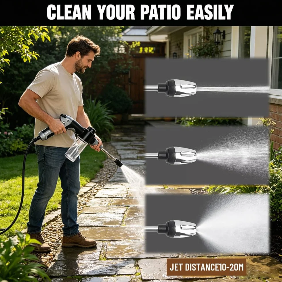 Aquoxis Pressure Washer, Pistola de Lavado a Presión Power Jet, Pistola de Agua de alta Presión Giratoria de 360° con Varilla Larga y 3 Conectores Metálicos