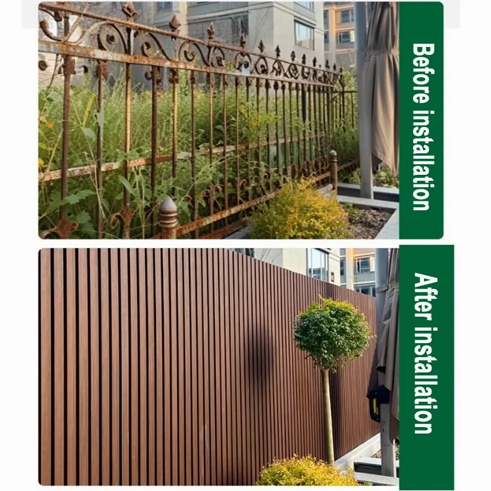 Paneles de valla de composite de plástico de madera, panel de pared 3D en laminado exterior para balcón, barrera de vallado de decoración de pared exterior