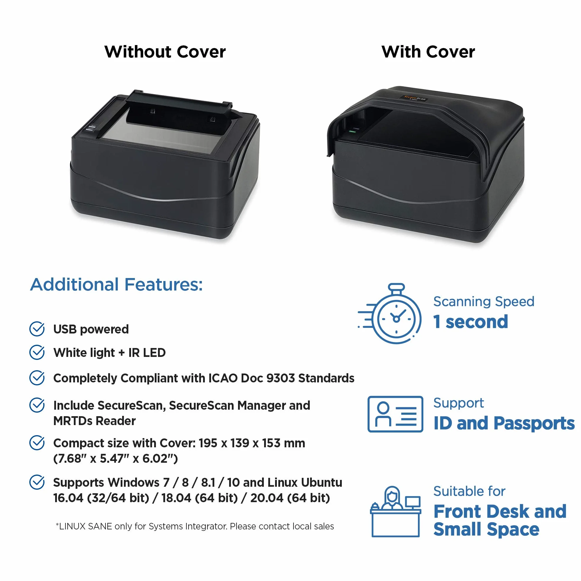 Plustek X-Mini Escáner de Pasaporte y Tarjeta de Identidad