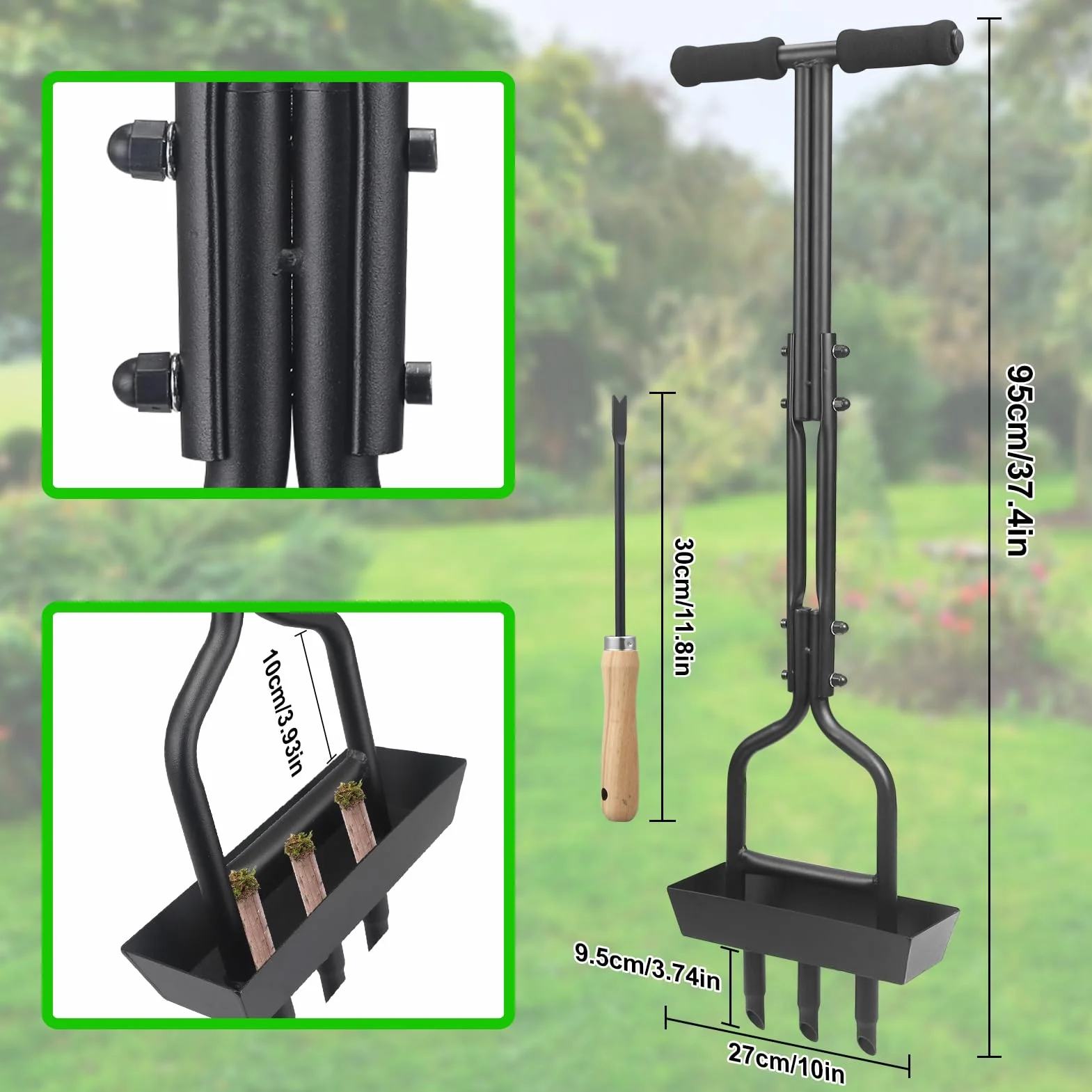 Aireador de césped - Herramienta de extracción de núcleos de aireador de césped con Bandeja de Almacenamiento de núcleo de Suelo Aireador de núcleo Manual para el Cuidado del jardín