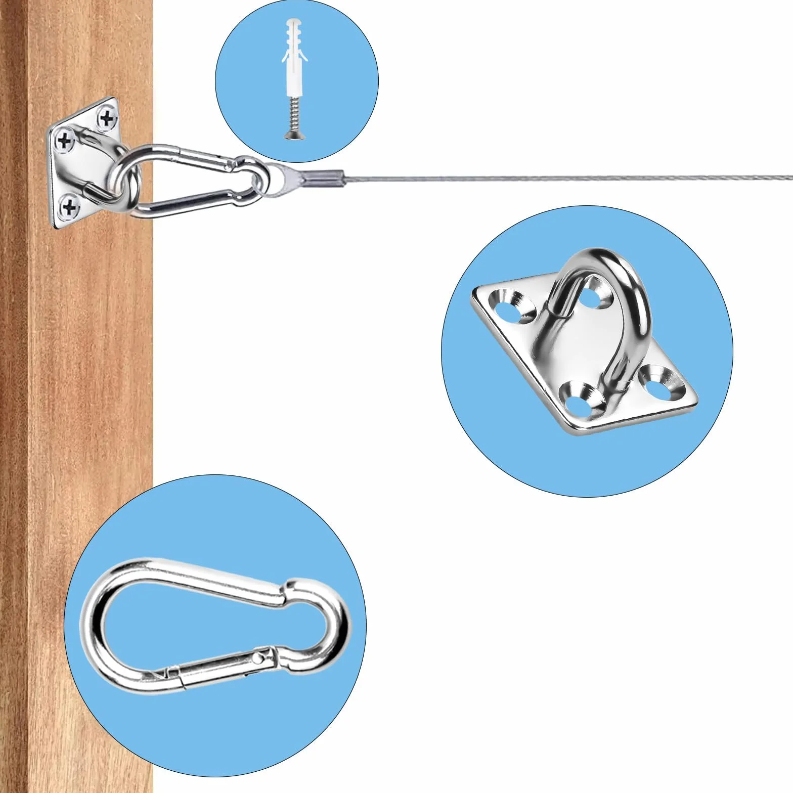 SWTYExt Anclajes Toldo M5 Mosquetón de Acero y Placa de Ojo de Acero Inoxidable con Fijación Alcayatas Pared Ganchos de Techo para Silla Colgante Hamaca Yoga Columpio