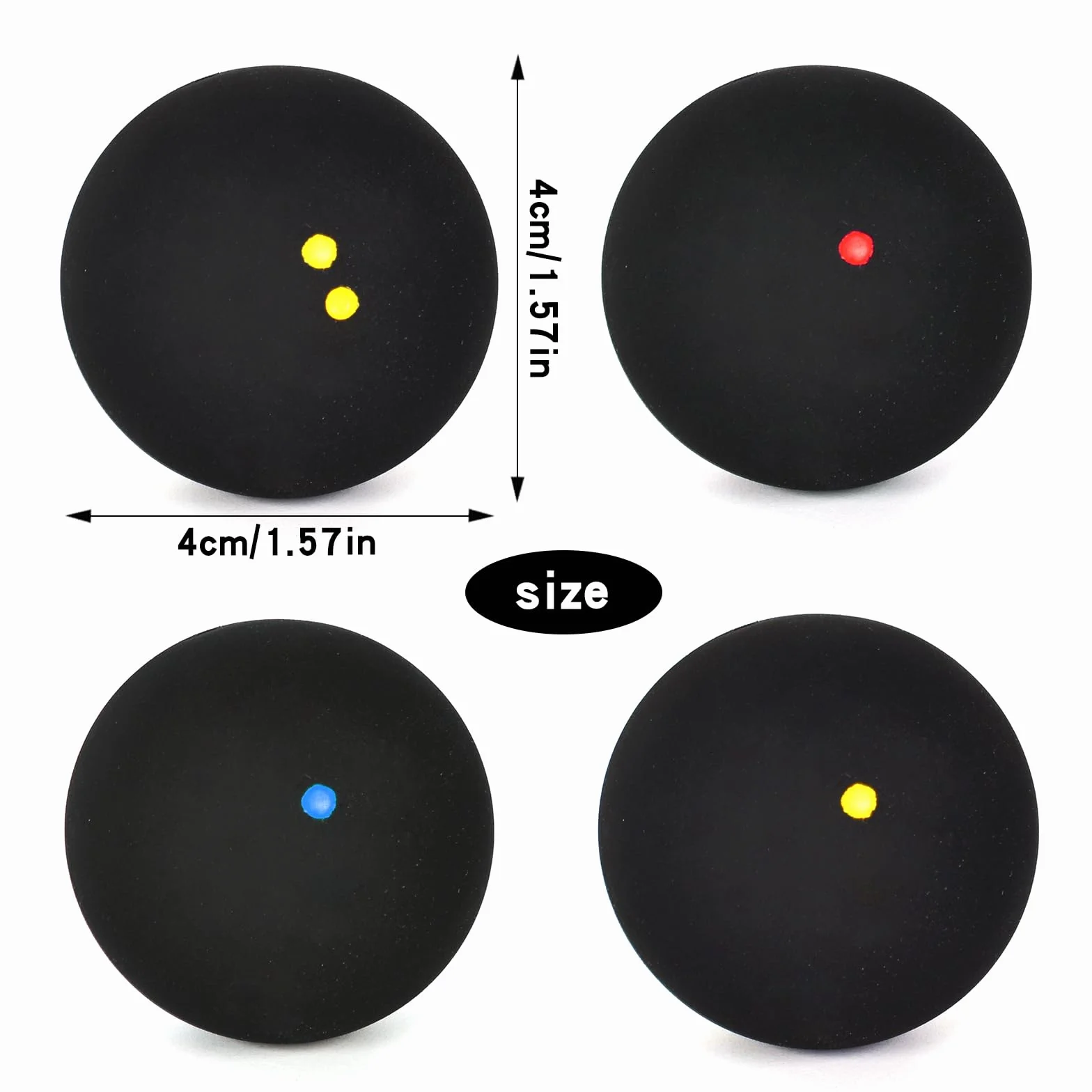 Juego de 4 pelotas de squash deportivas doble punto amarillo