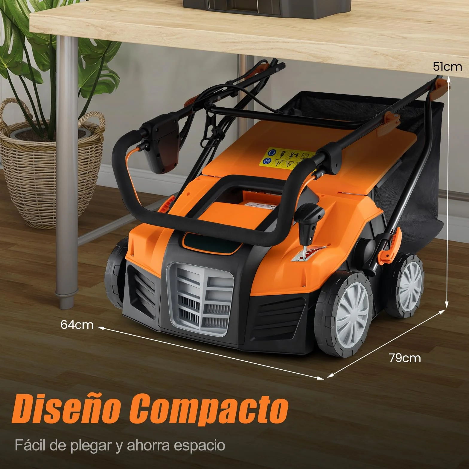 COSTWAY Cortacésped eléctrico 2000W, Cortacésped con Bolsa Recolectora de 55L, Cable y Motor: 3500 RPM, con Ajuste de Altura de 3 Posiciones y de Profundidad de 5 Posiciones (Negro y Naranja)