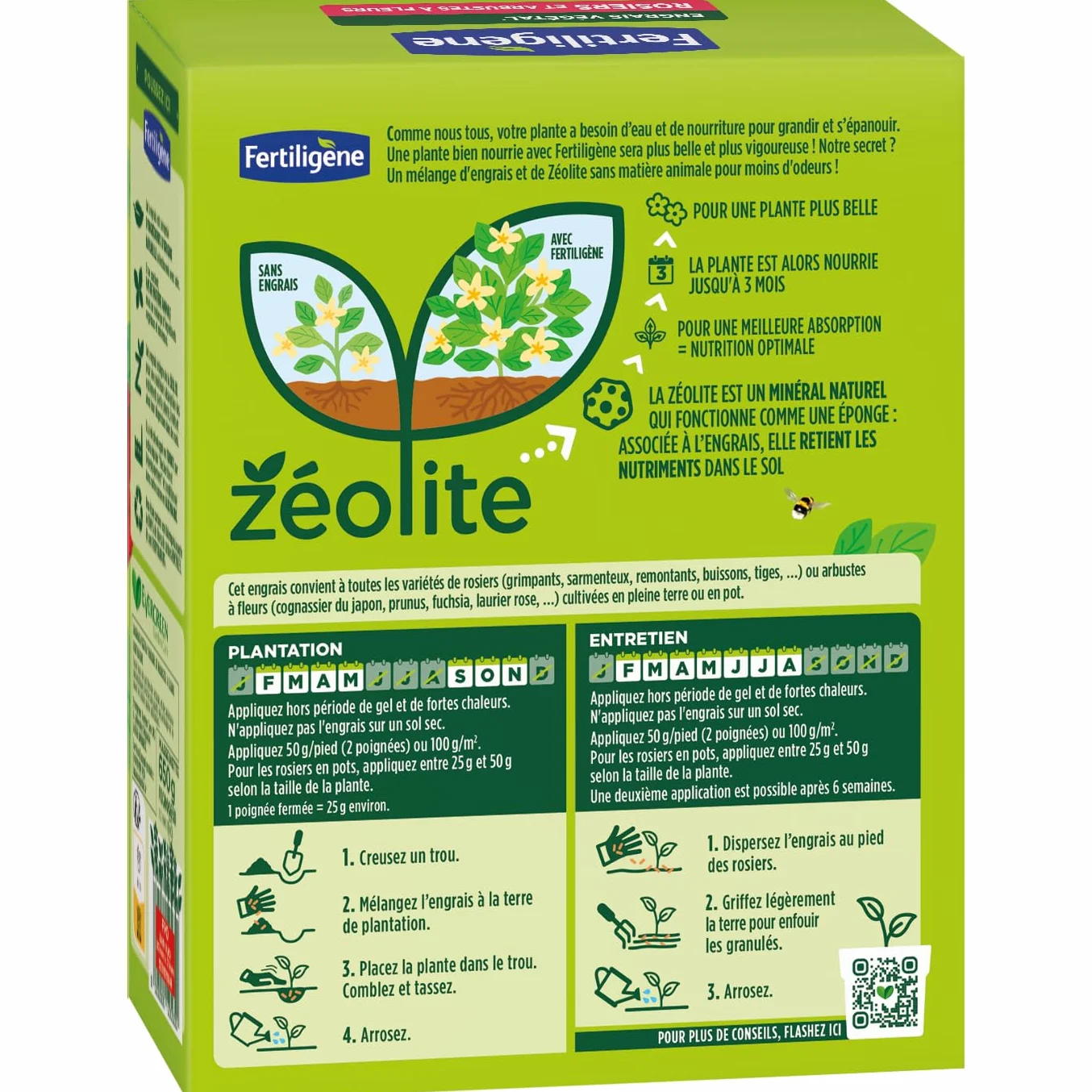 FERTILIGENE FEGROS650 - Fertilizante vegetal rosas y arbustos florecientes 650 g - Floración más abundante - Solo 1 aplicación en 3 meses - Hasta 26 pies - Producto 100% natural con zeolita