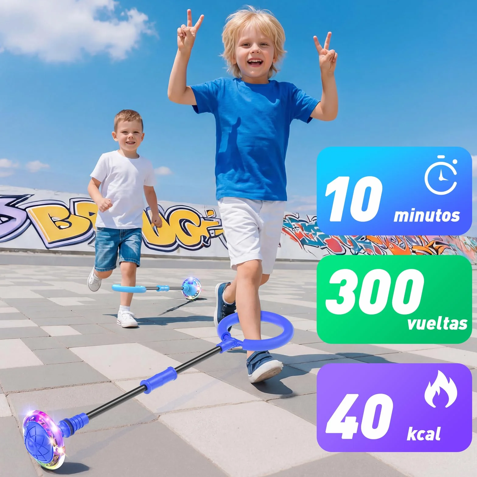 Springring Pedestal para niños con contador, temporizador, contador de calorías, juguete deportivo para niñas 6-12 años (Azul)