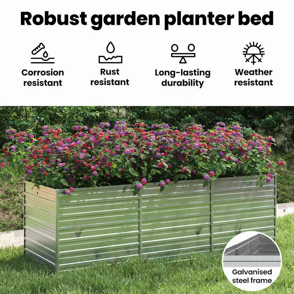 vidaXL Huerto Elevado de Acero Galvanizado, Plata, 240x80x77 cm, Macetero para Patio, Terraza y Jardín, Caja para Flores y Verduras, Huerto DIY, Maceta de Jardín