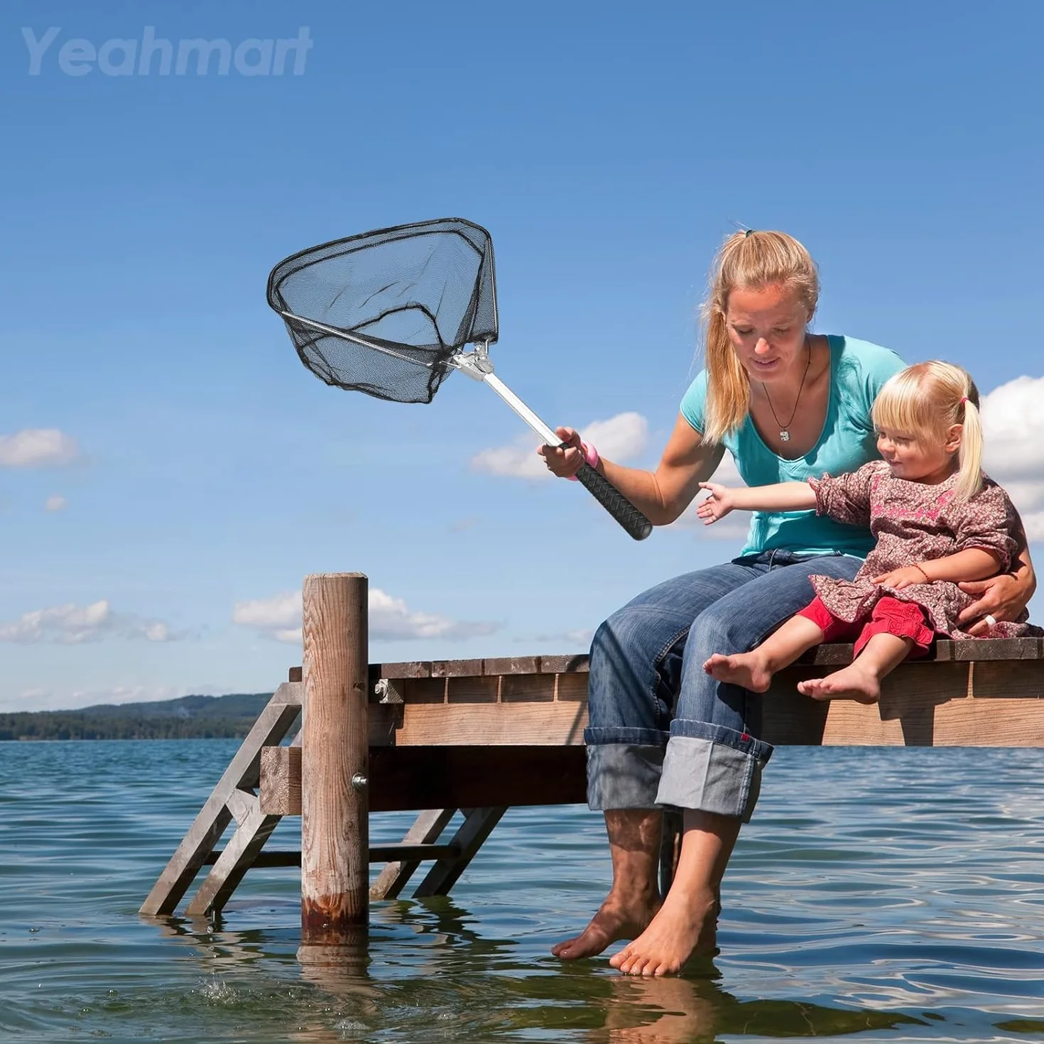 Red de Pesca Plegable Negra 51cm Sacadera para Adultos y Niños