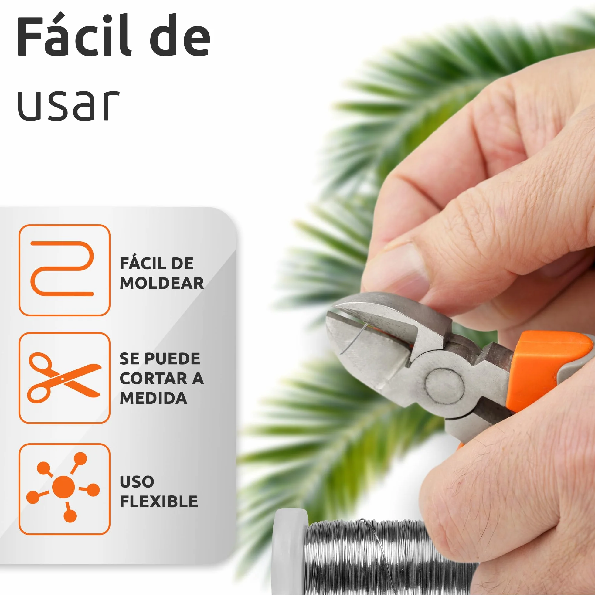 ECENCE Alambre manualidades - 3 rollos 60m Ø 0,35mm - Alambre de mirto recocido de hierro - en color Plata para plantas y floristería - Alambre para atar