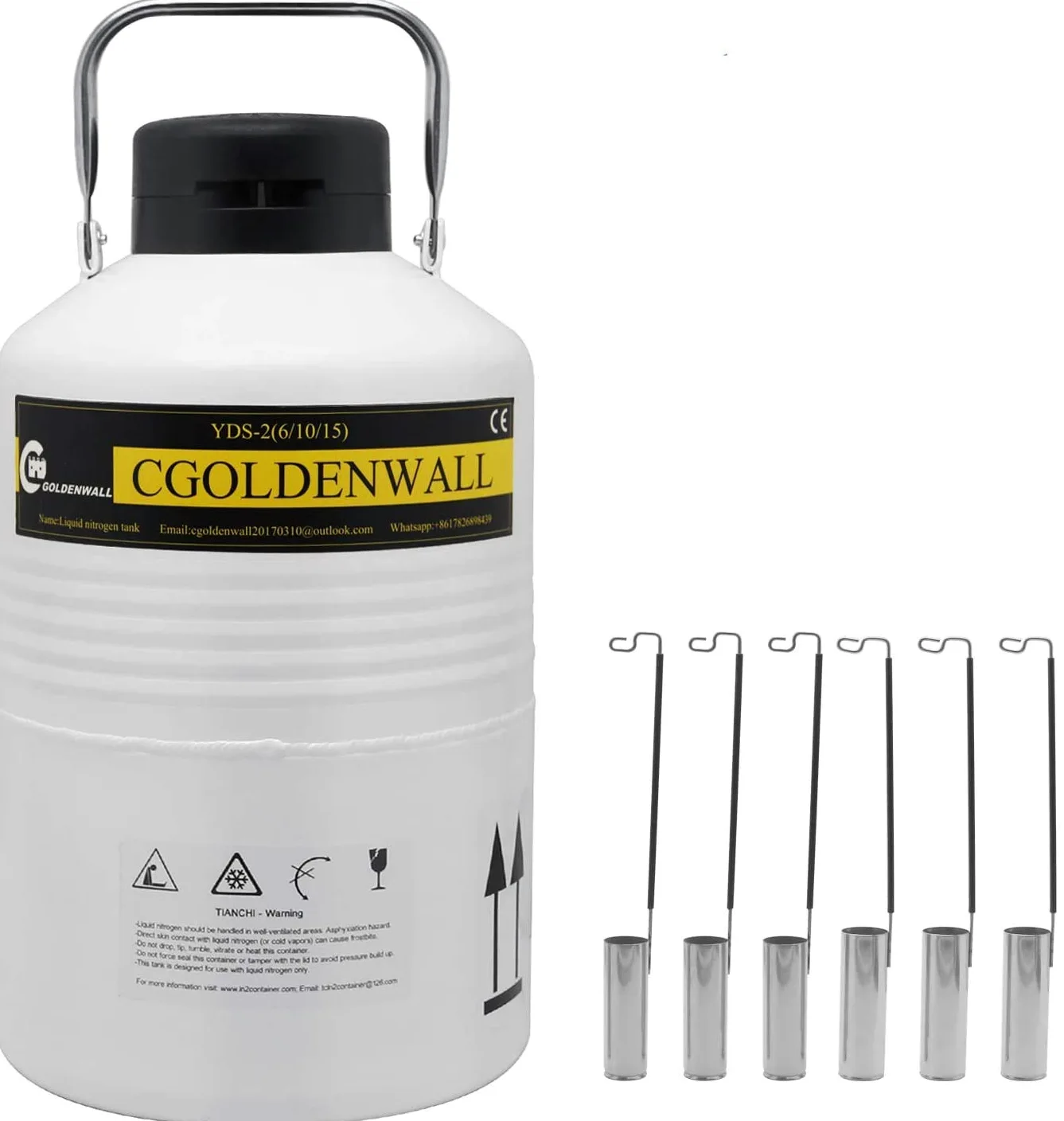 CGOLDENWALL Tanque de Nitrógeno Líquido 2L-30L Contenedor de Líquido Criogénico Portátil Recipiente de Aleación de Aluminio Frasco de Dewar (Capacidad: 3L)