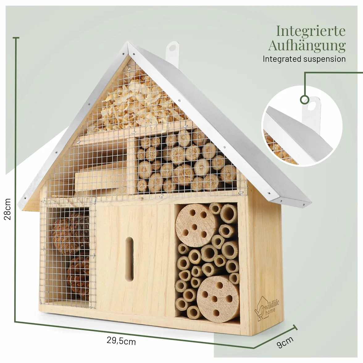 WILDLIFE HOME Hotel de insectos – Natural & resistente a la intemperie, casa de insectos de madera natural para abejas, abejas silvestres, mariquitas y mariposas, hotel de abejas y ayuda para anidar