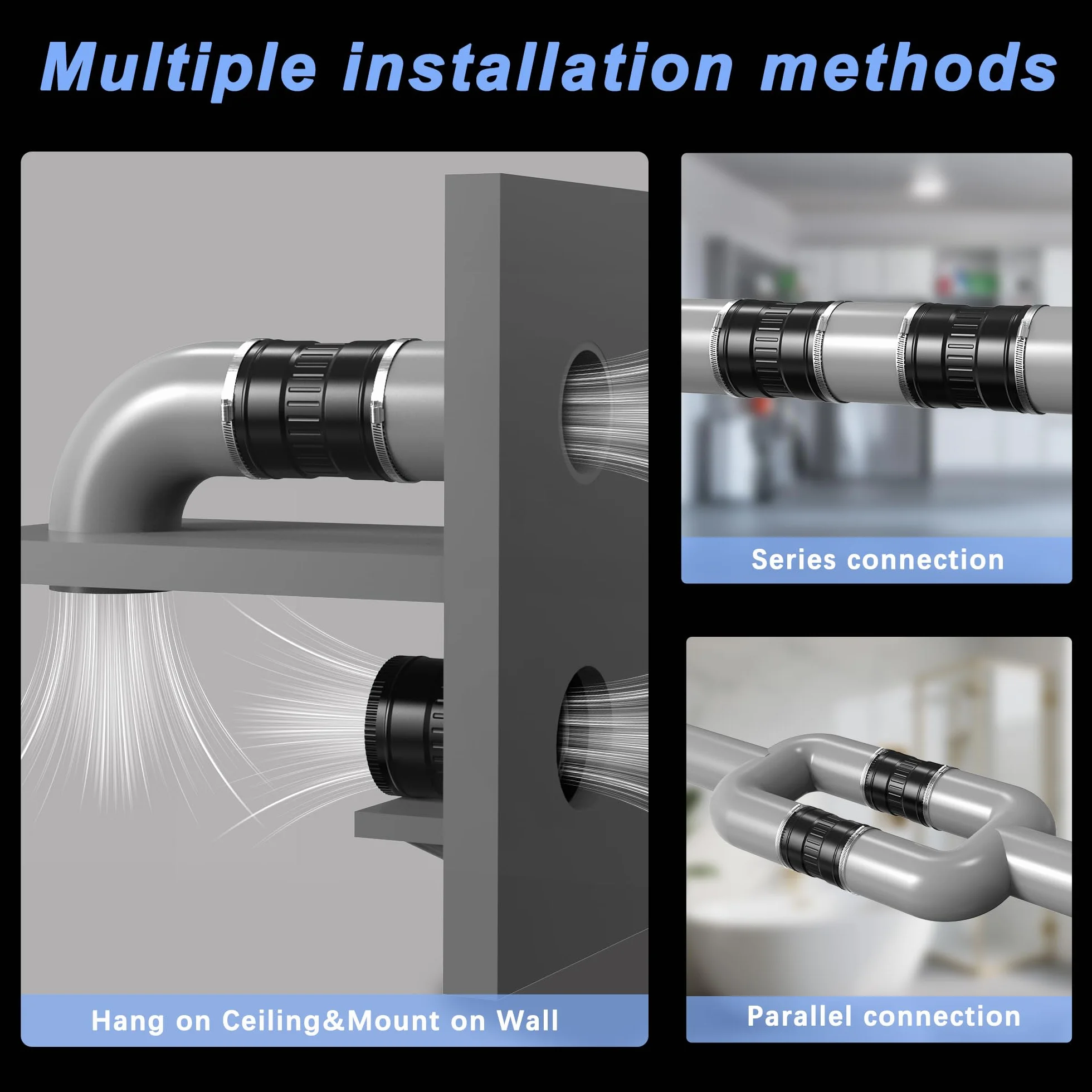 Ajustable Extractor de aire 150 mm,Ventilador de extracción 587 m³/h,con Toma de corriente con temporizador,retardo y sensor de temperatura y humedad, para tiendas de crecimiento,ventilación