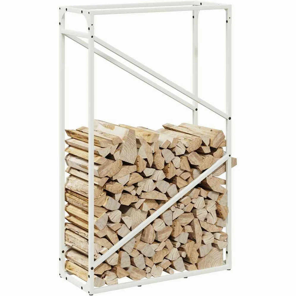 Estantería para leña blanca de acero laminado en frío, 60 x 25 x 100 cm, soporte para leña para interior, salón, terraza, almacenamiento de leña y troncos, resistente y ahorra espacio
