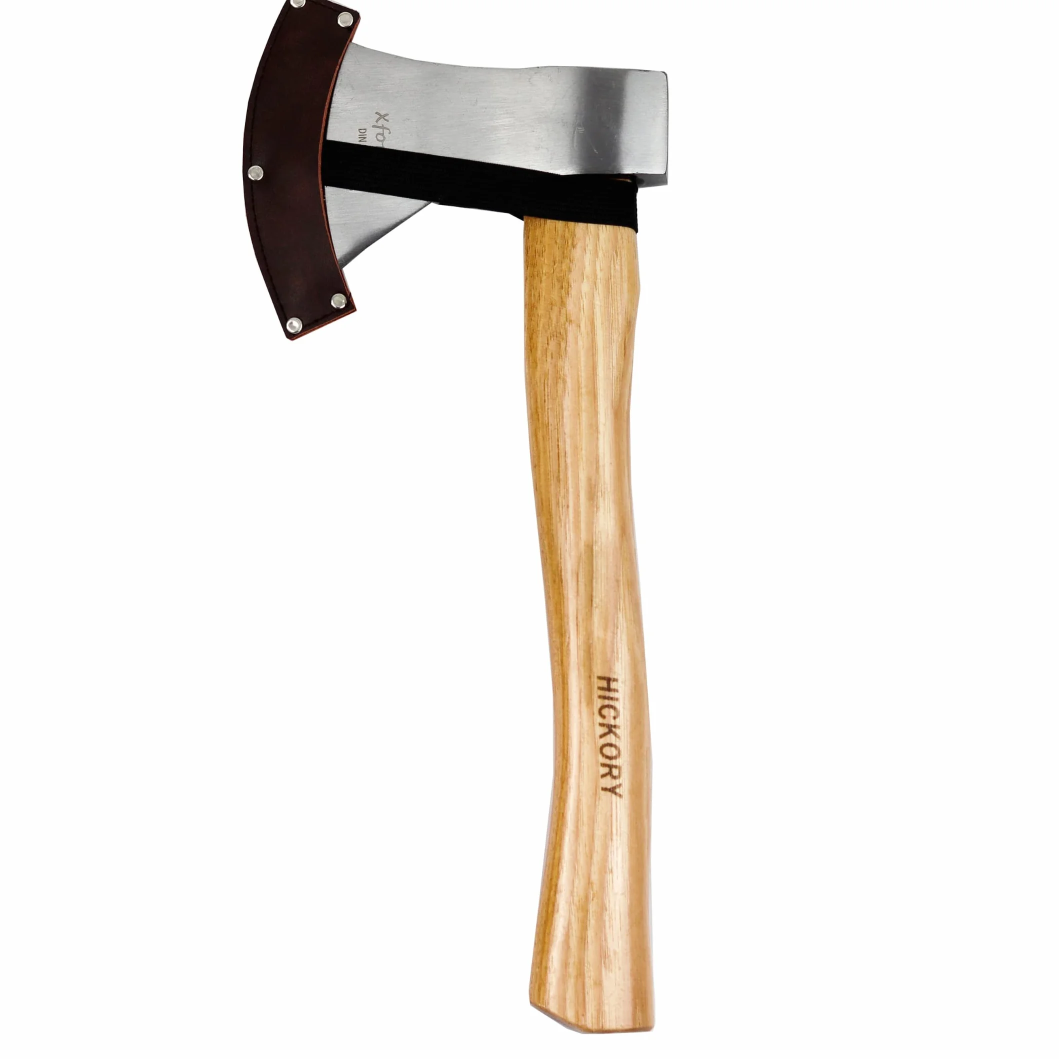 Xforst Hacha de Mano para Leña, Camping y Jardín, Hoja de Acero al Carbono con Mango de Madera de Hickory, Cabeza 800 g, 40,5 cm, Conforme a DIN 5131 y TÜV/GS, con Funda Protectora, X-UW800C