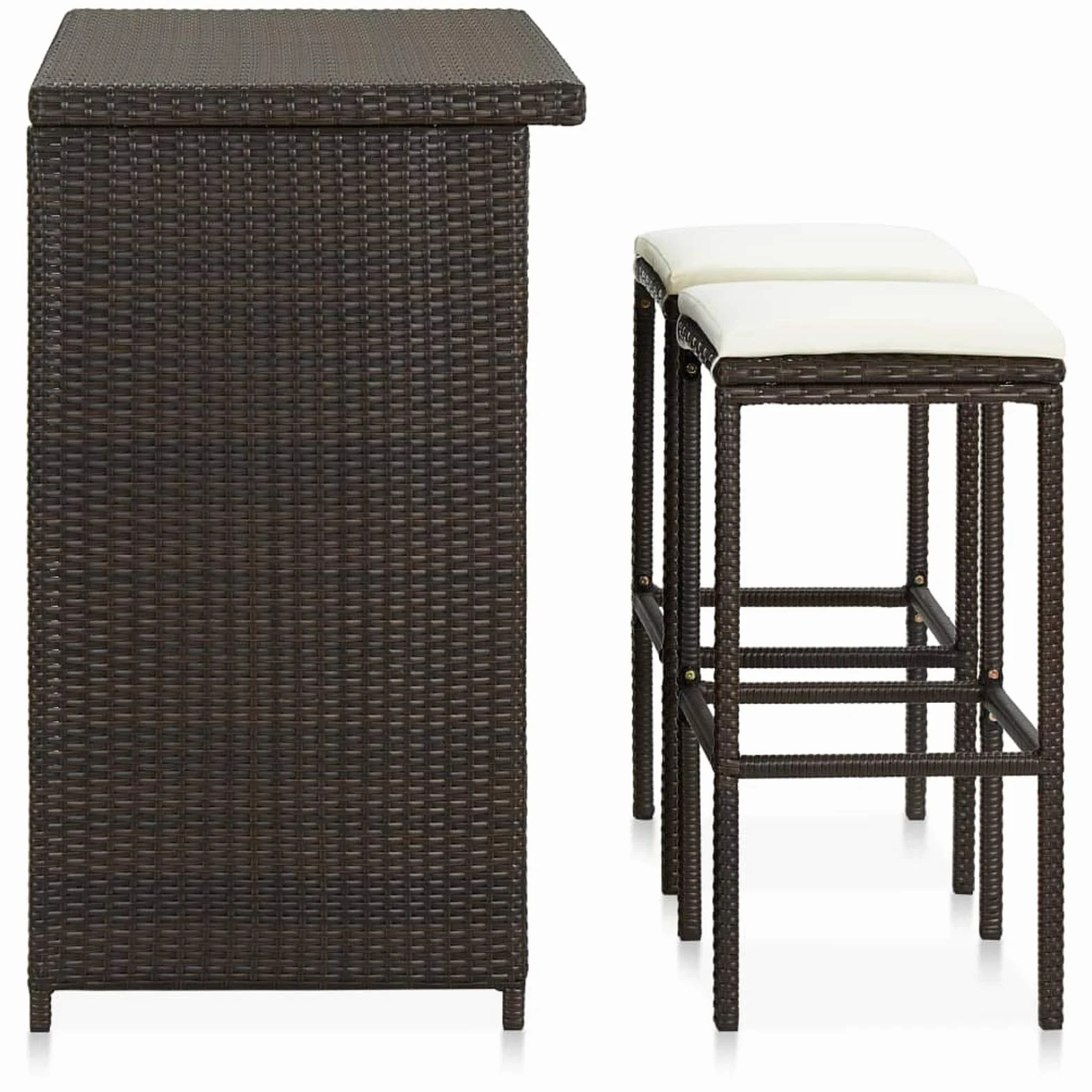 Tidyard Set Mesa y sillas de Bar jardín 3 Piezas Muebles de Jardin Exterior Conjuntos ratán sintético marrón