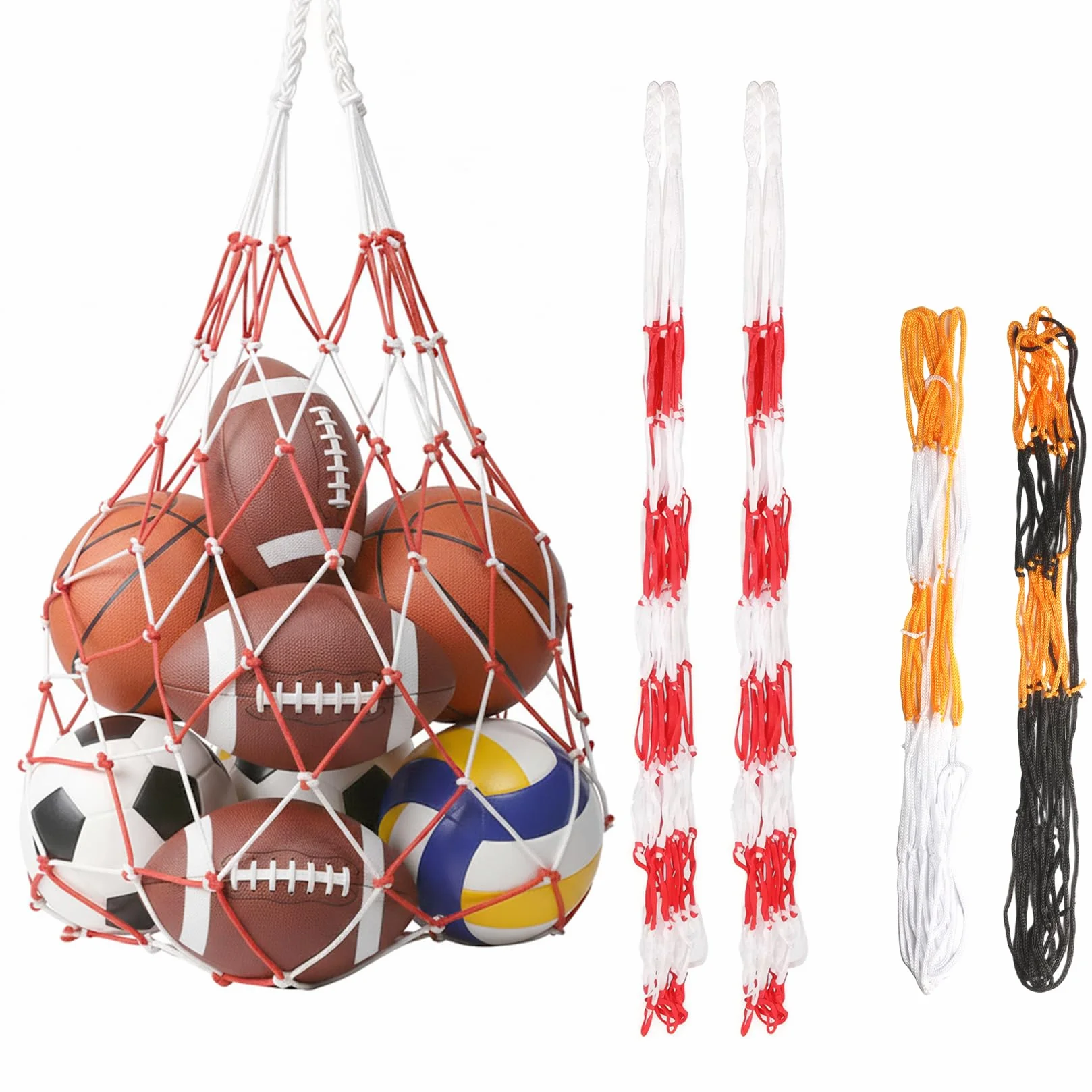 4 Bolsas de Red para Pelotas de Baloncesto, Fútbol y Voleibol - Nailon Portátil
