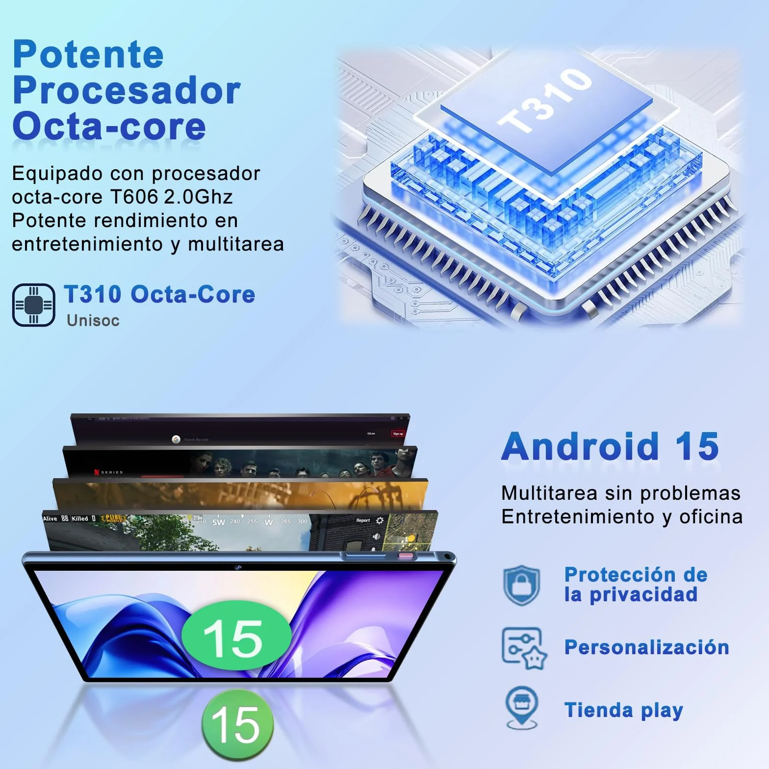 Tablet 10 Pulgadas Android 15 Gemini AI 30GB RAM 128GB ROM Octa-Core 2.0GHz 8000mAh 5G WiFi 6 BT 5.0 con Teclado y Ratón Gris