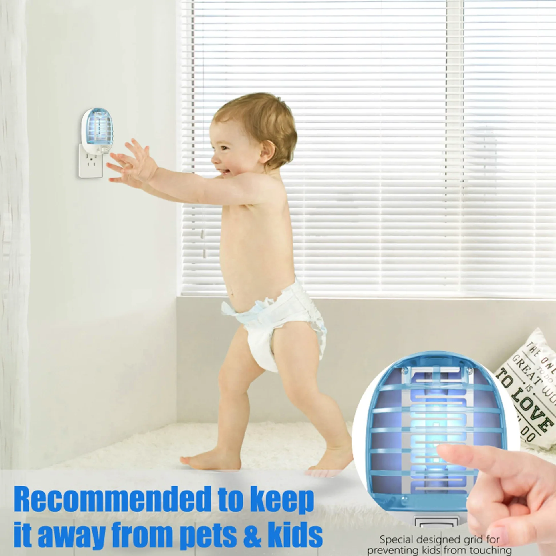 Exterminador de insectos para interiores, trampa electrónica para moscas, mata mosquitos con luces azules para sala de estar, hogar, cocina, dormitorio, habitación de bebé, oficina (6 paquetes)