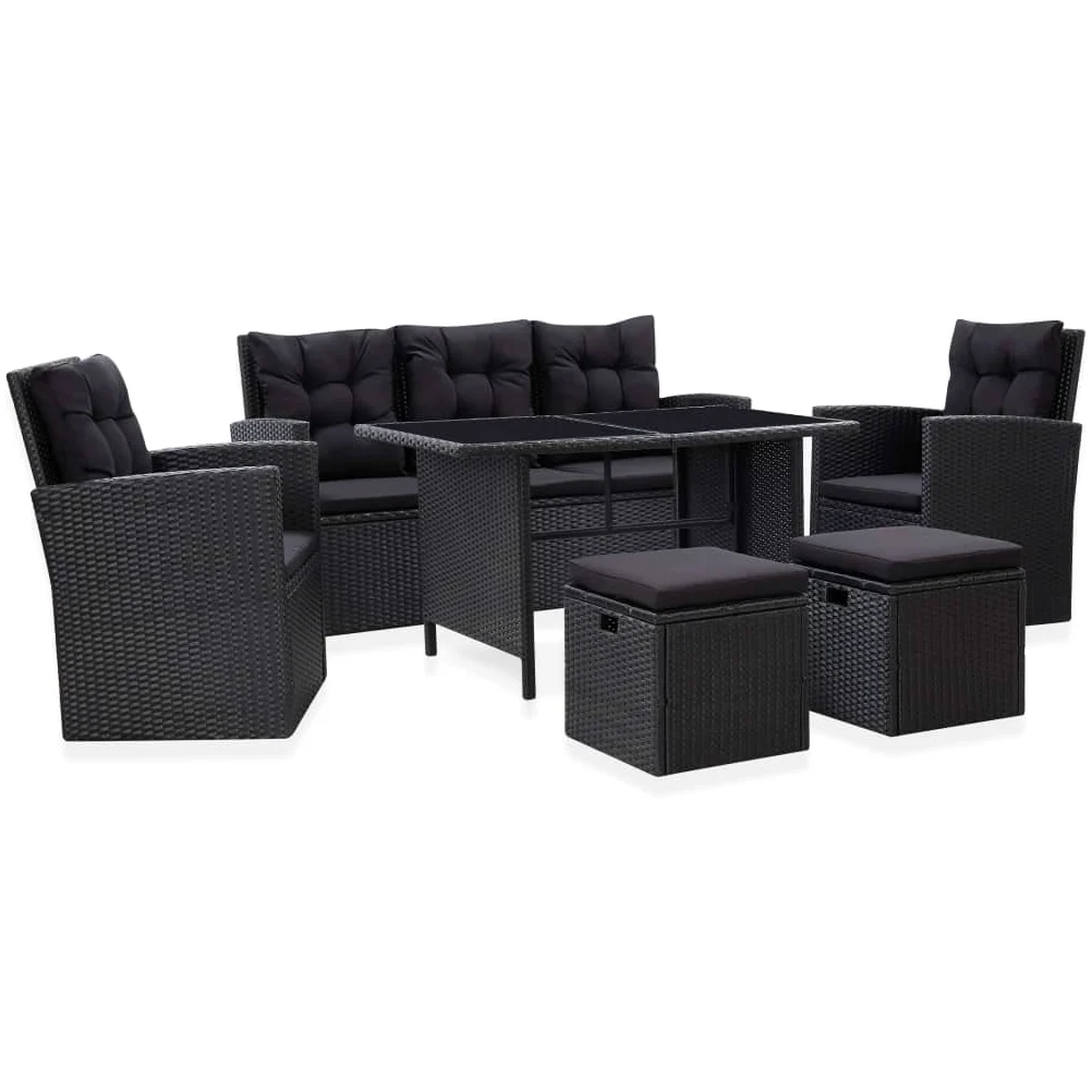 vidaXL Set Muebles de Jardín 6 Piezas y Cojines Conjunto Casa Patio Terraza Sofá Mesa Tablero Sillas Sillón Aire Libre Ratán Sintético Negro