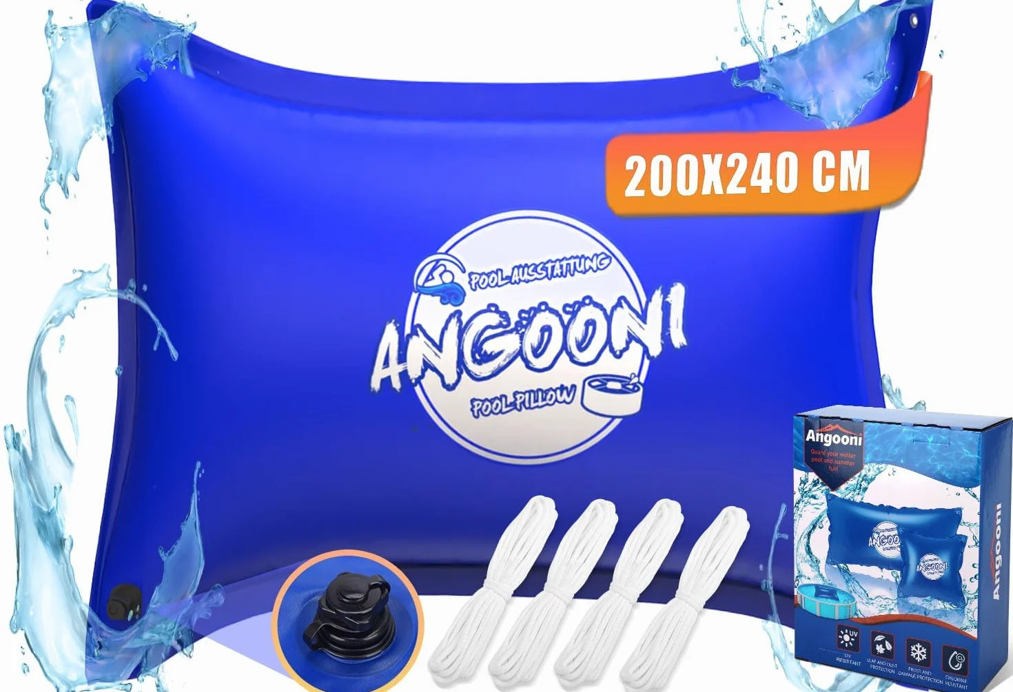 Angooni Cojín de piscina de invierno XXL 200 x 240 cm | Cojín de aire para piscina con doble costura para cubierta de piscina | Cojín de piscina para el invierno | con válvula Boston de doble