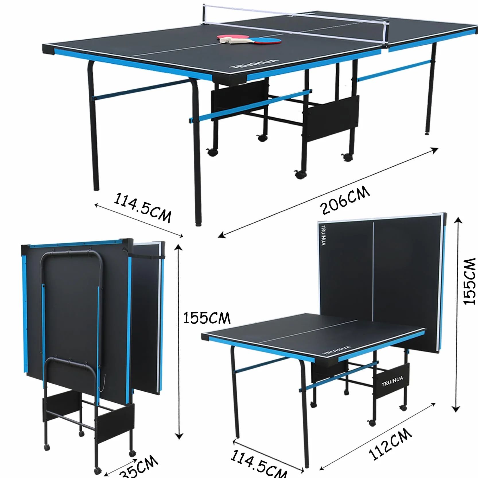 Mesa de Ping Pong Plegable con Palas y Red, 210 x 117 x 76 cm