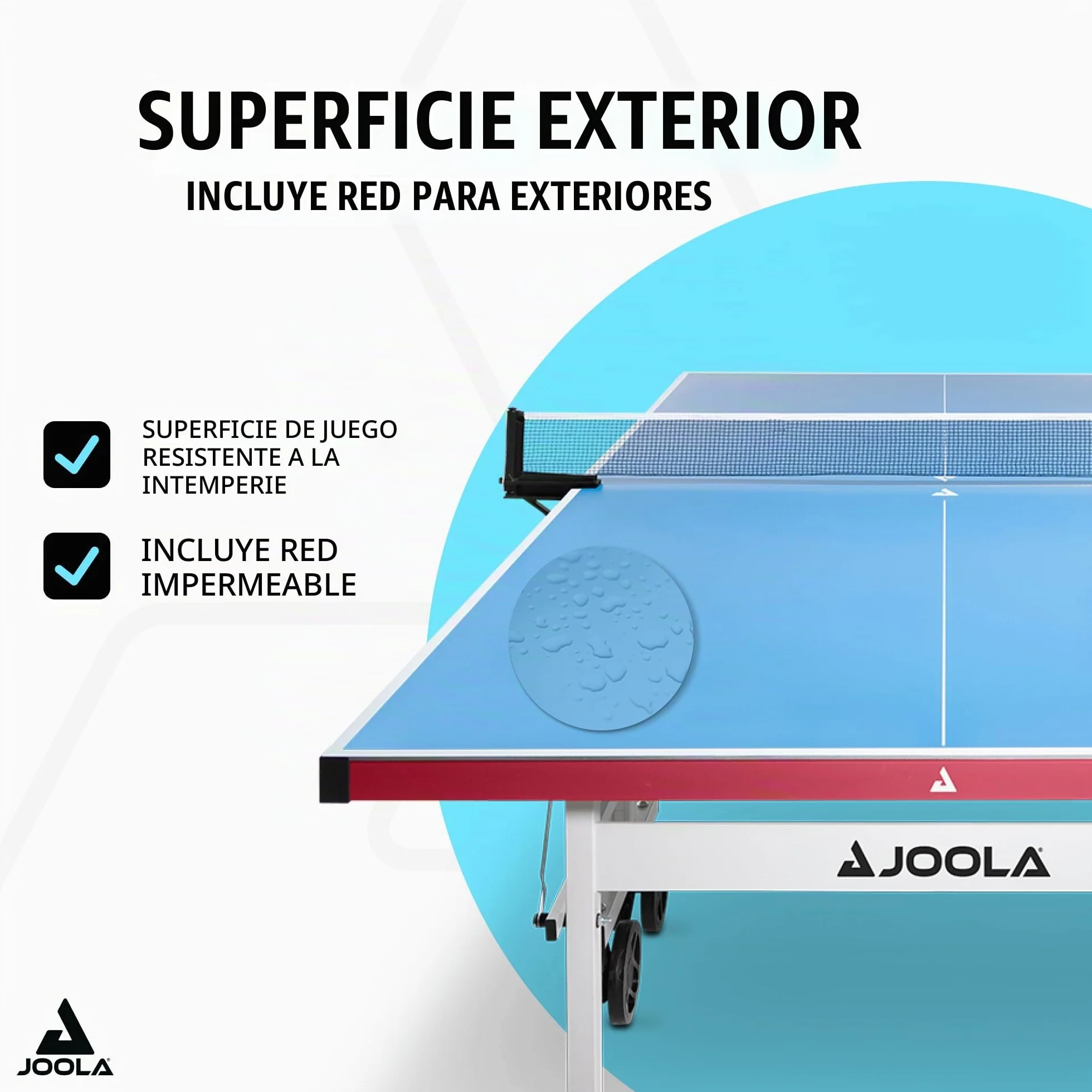 JOOLA Mesa de Ping Pong Exteriores Resistente Intemperie Aluminio Plástico 6mm Plegable Incluye Red