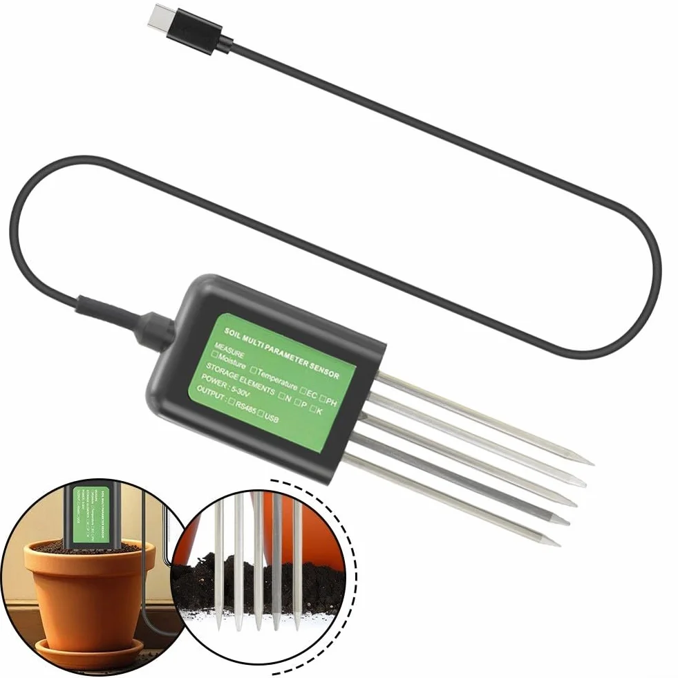 Probador de suelo 7 en 1, medidor de análisis de suelo digital USB para prueba de humedad de pH NPK para Android App compatible con cable de 1,5 m