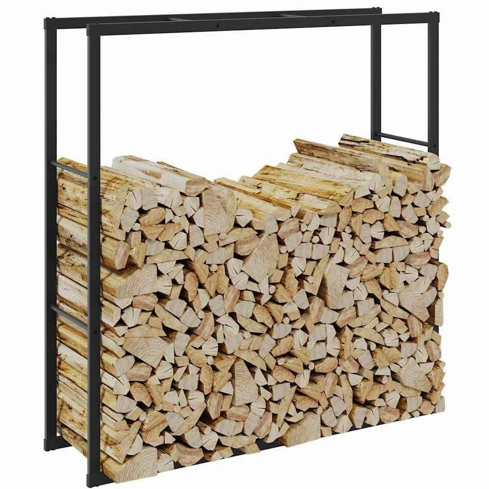 Estantería para leña de acero negro, 110 x 30 x 116 cm, para guardar leña, interior y exterior, estable estantería de metal para apilar y almacenar leña, ahorra espacio y es resistente a la intemperie