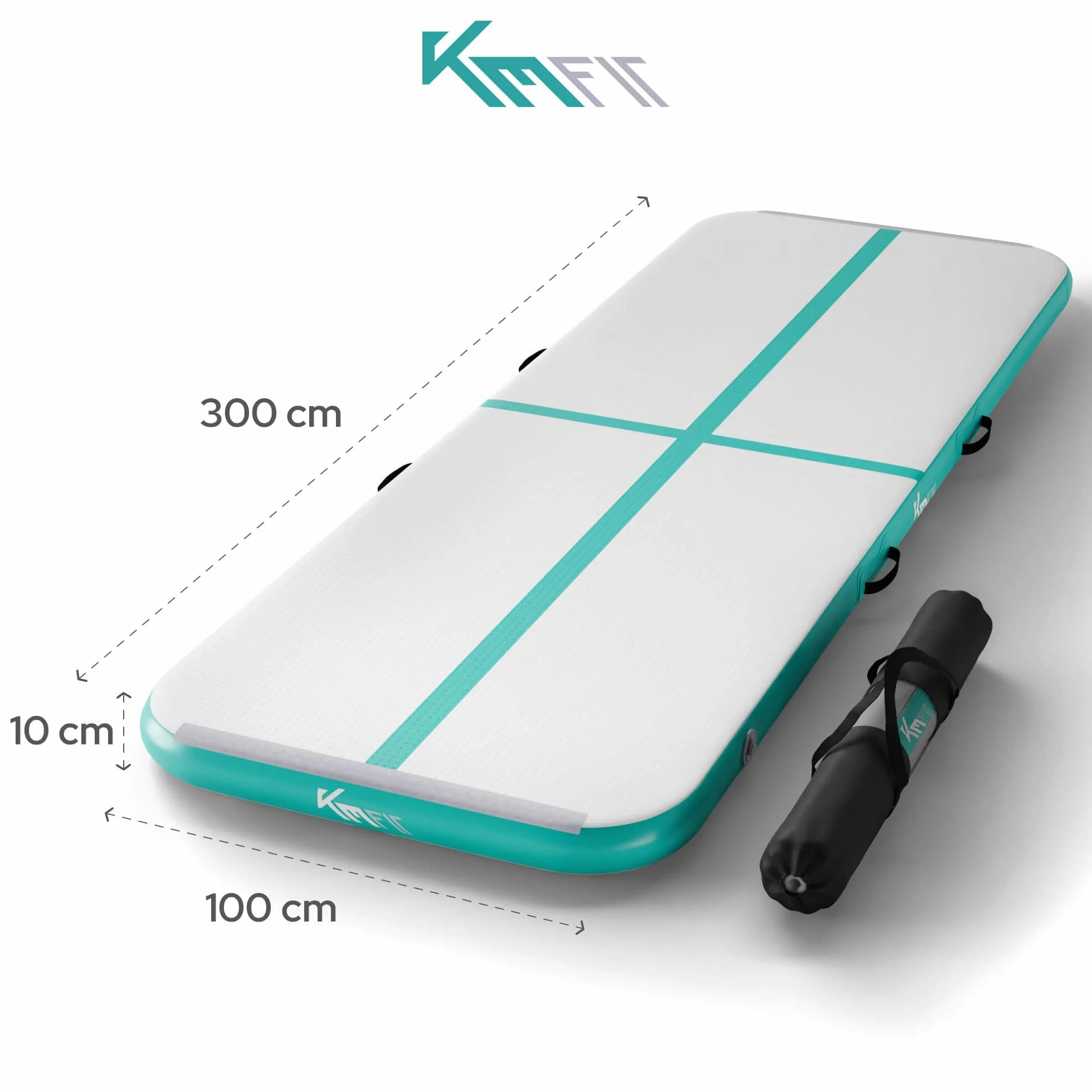 KM Fit Esterilla inflable para fitness, 3 m, con bolsa, bomba eléctrica y parches, resistente UV