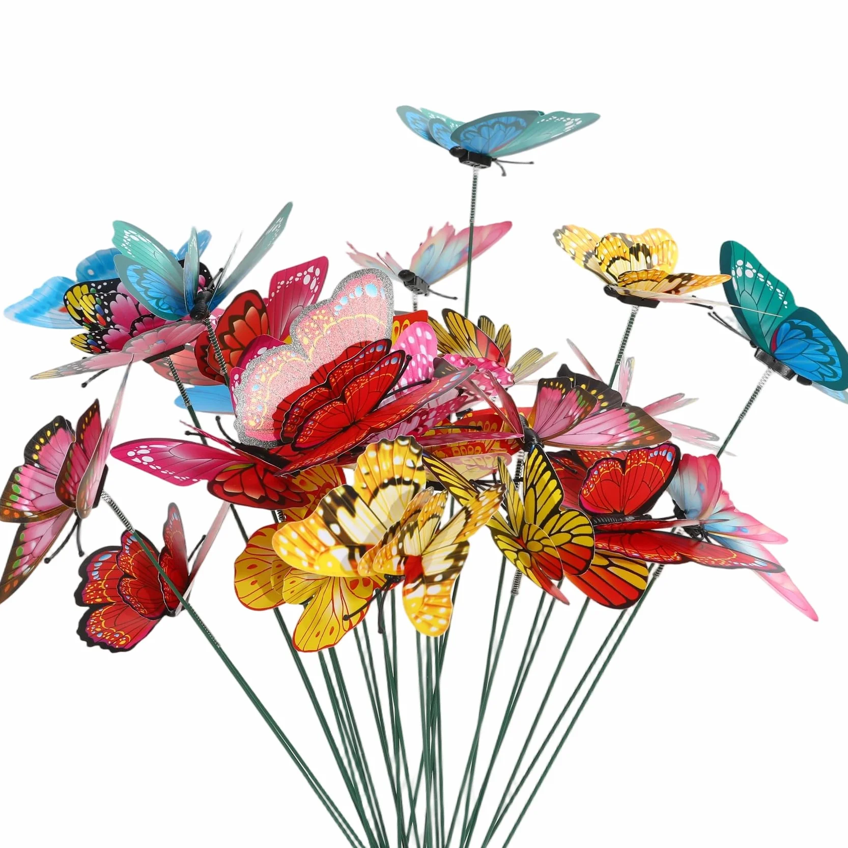 Juego de 50 Estacas de Jardín – Mariposas, Libélulas y Mariquitas en PVC Impermeable, Adornos Coloridos de 7 cm para Patio, Maceta y Decoración Exterior