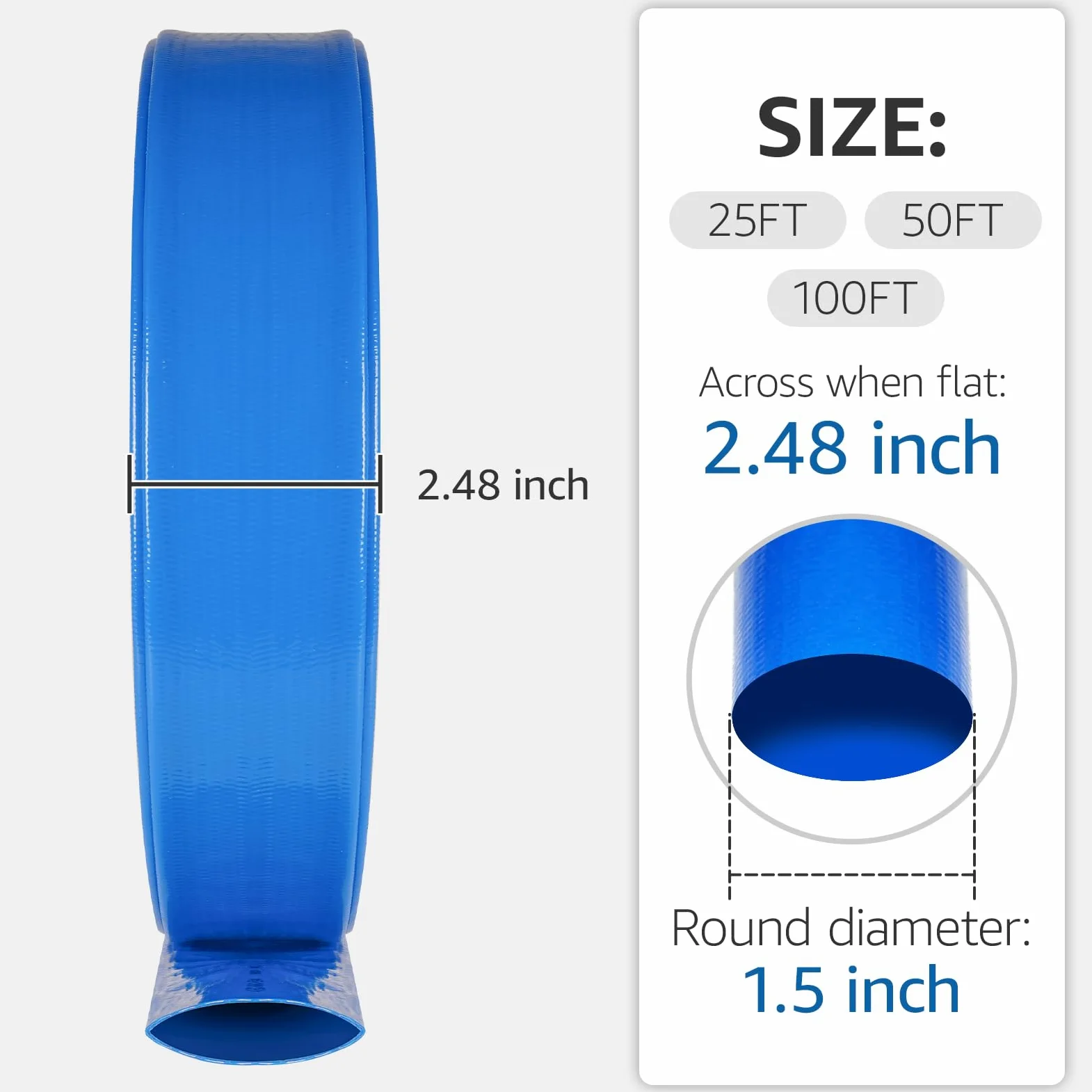 Manguera de retrolavado de piscina de 1.5 pulgadas x 100 pies, manguera de descarga de PVC resistente, manguera de descarga plana con 2 abrazaderas, mangueras de drenaje de piscina para piscinas