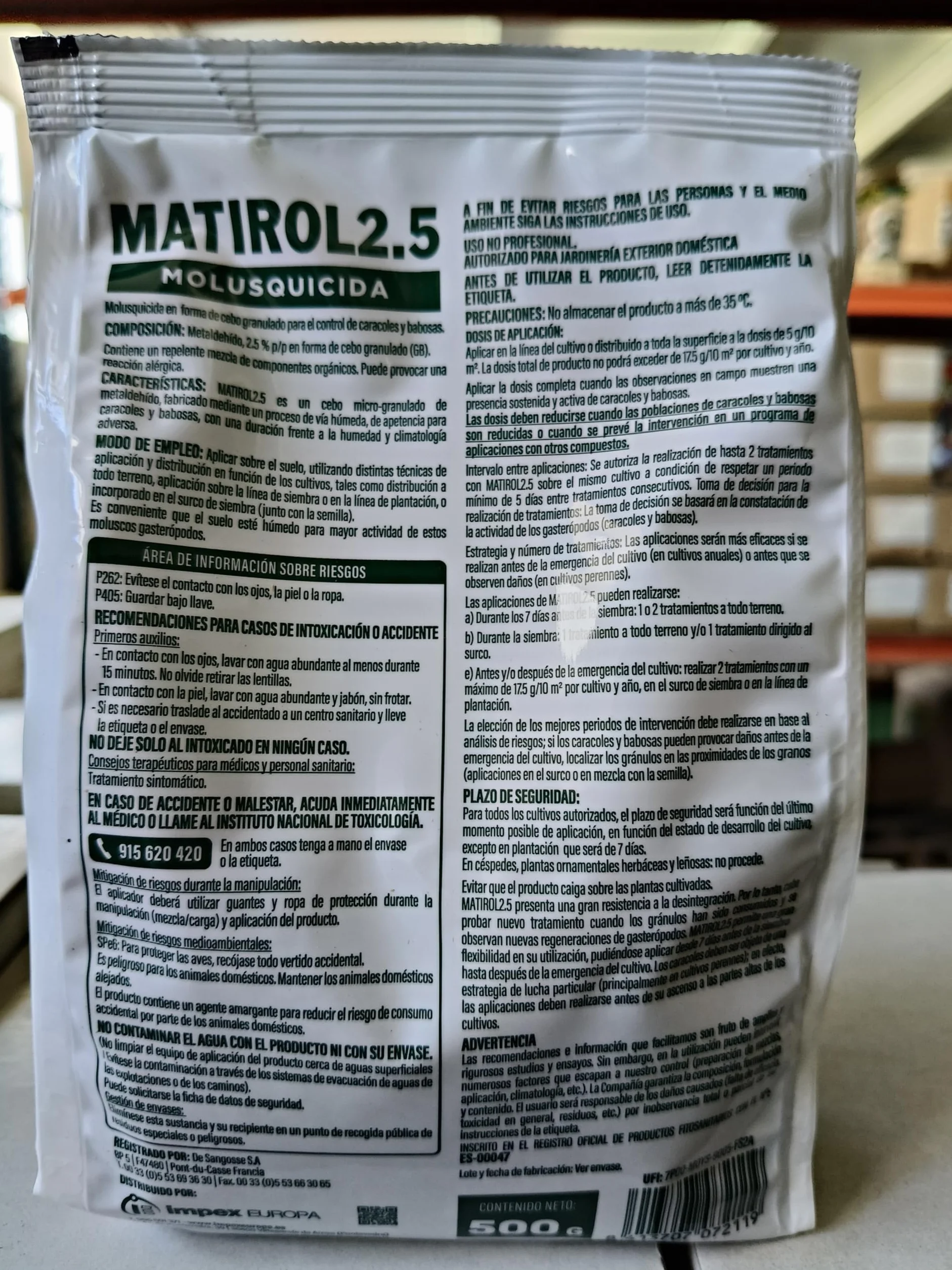 Peyca 3 Unidades Matirol 2.5 500gr. Cebo en granulas para Caracoles y babosas. Molusquicida. De Larga duracion. Contiene Repelente. Listo para Usar