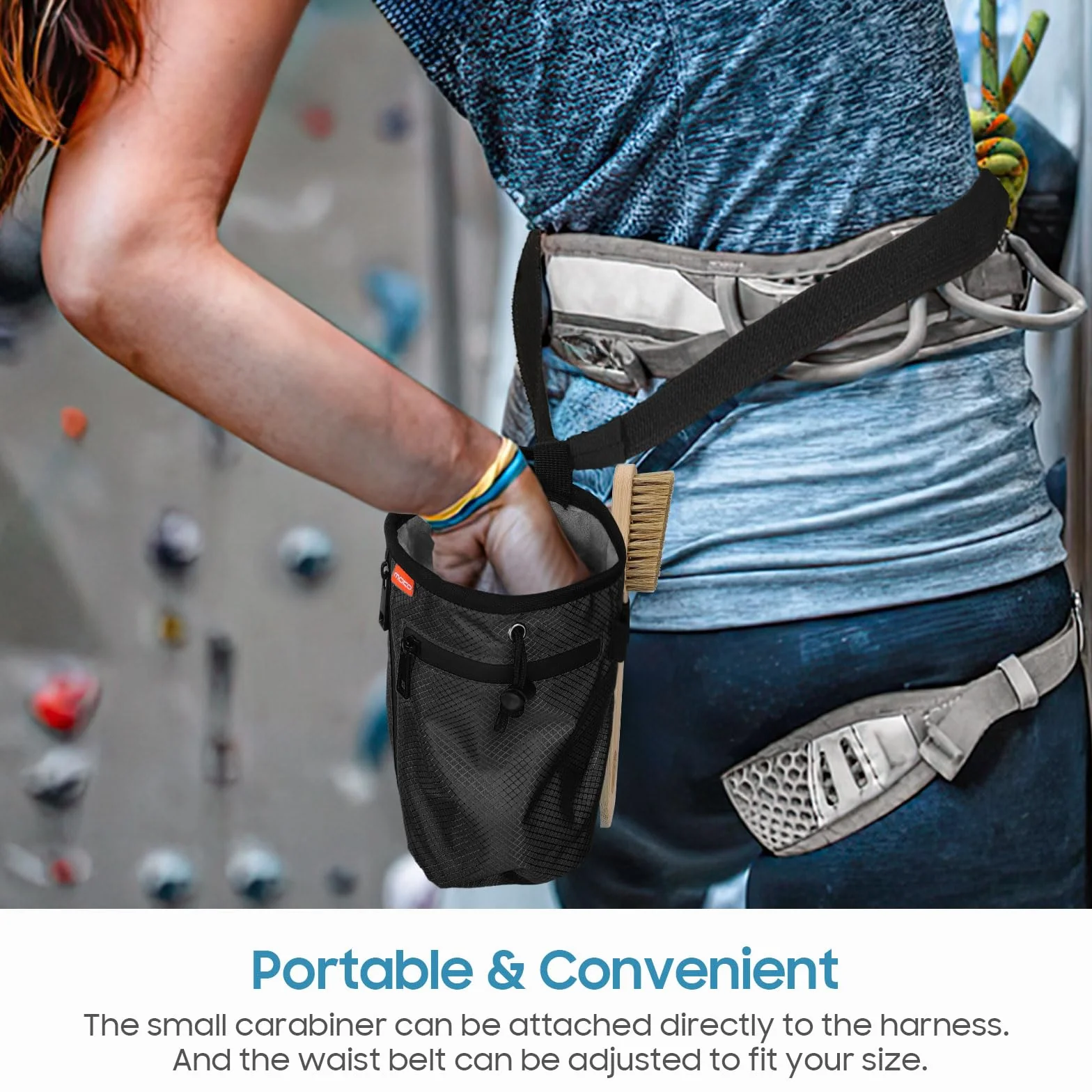 MoKo Bolsa de Magnesio Escalada con 2 Bolsillos Cremallera y Cinturón Ajustable