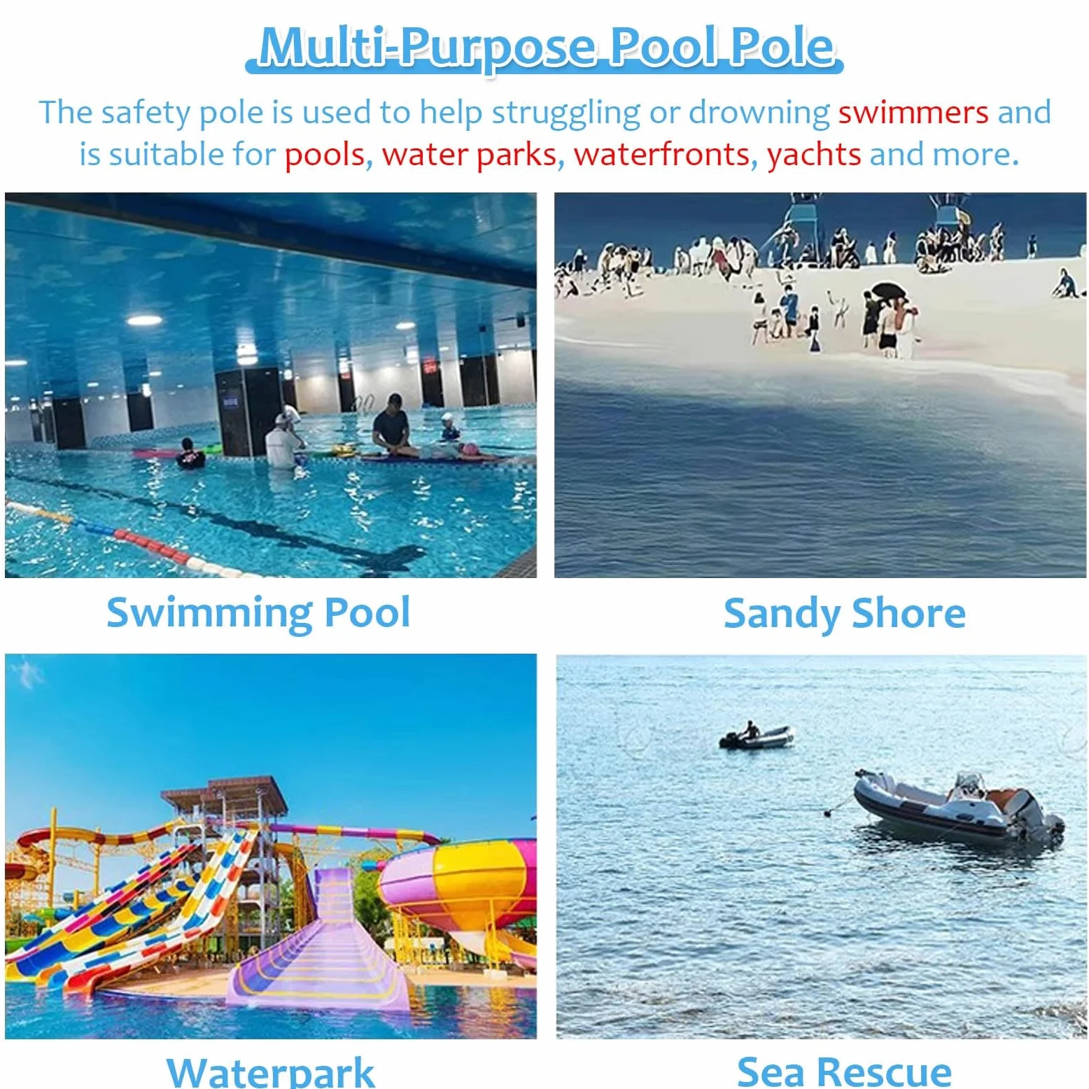 Poste de Rescate para Piscina, Poste Salvavidas de Emergencia para Piscina - Telescópico de 3 a 3,6 m, Resistente, con Gancho de Seguridad Ajustable para Adultos y niños, Equipo de Rescate m
