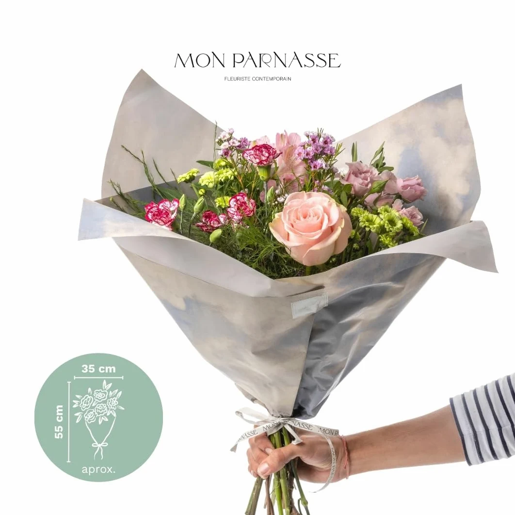 Mon Parnasse - Ramo de Flores Naturales con Dedicatoria, Incluye Tarjeta Personalizada, Set Alimento Floral, Envoltorio Elegante, Regalo, Sutileza y Aroma - Armonia