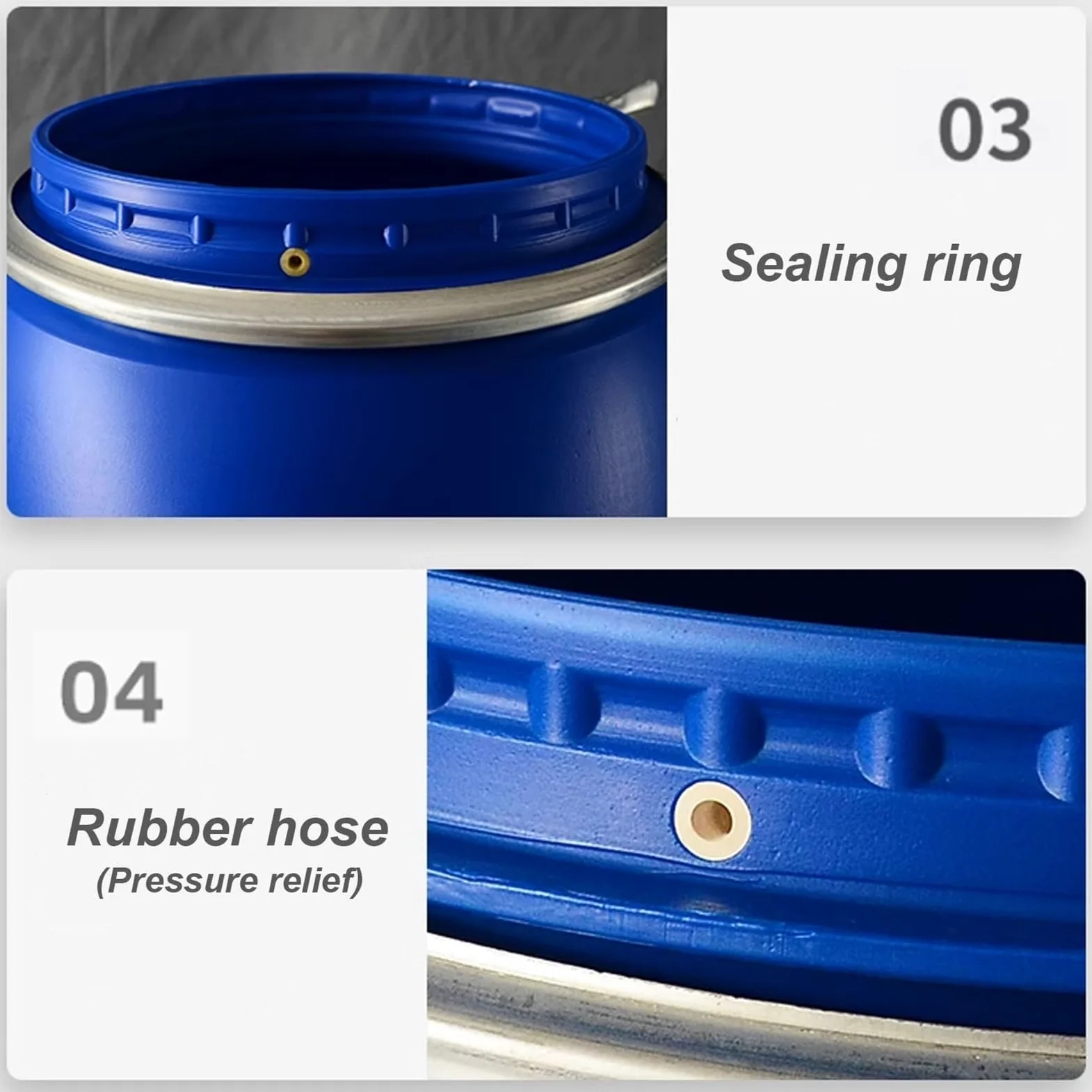 Contenedores de Almacenamiento de Agua con Grifo, Plástico Barril de Almacenamiento de Agua con Tapa, Anillo de Sellado de Metal, Cubos de Plástico de Calidad Alimentaria(200L)