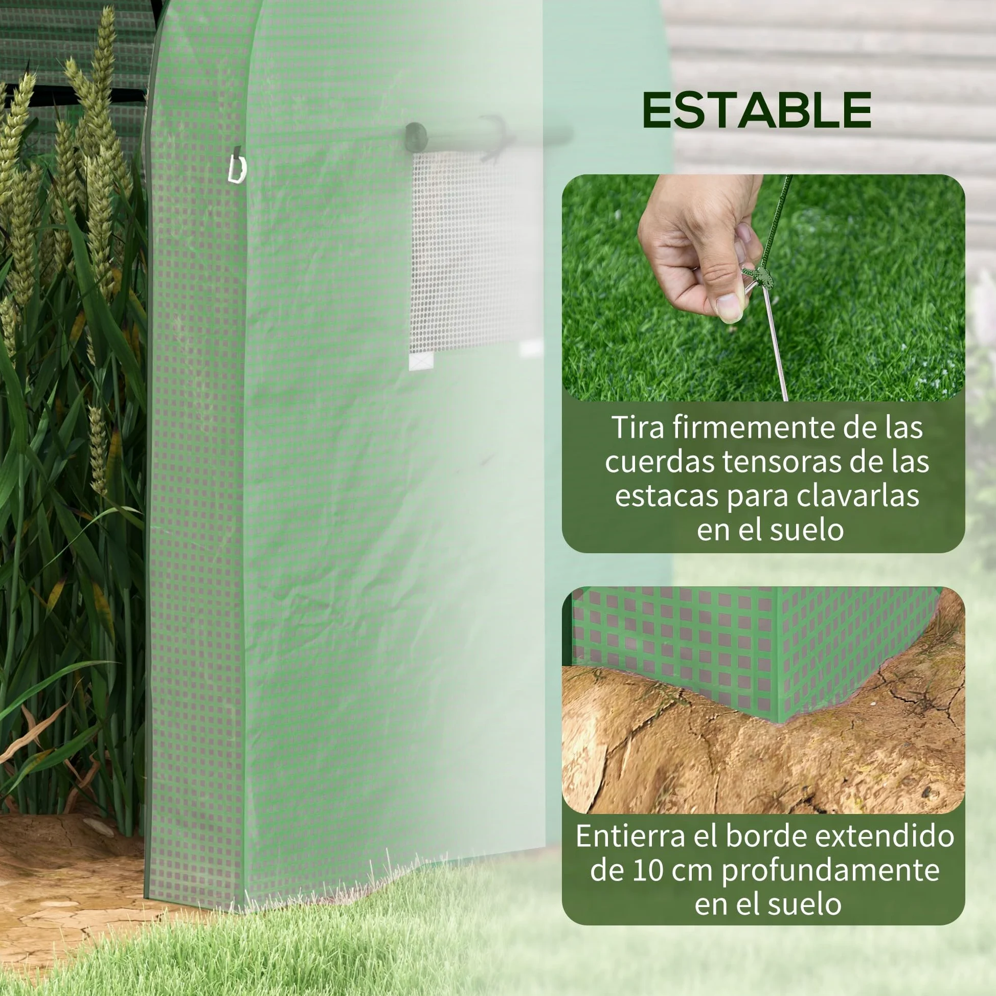 Outsunny Invernadero de Jardín Mini Invernadero con Anti-UV 4 Ventanas 2 Puertas Enrollables con Cremallera para Cultivo de Plantas Flores Tomates en Terraza Patio 185x94x150 cm Verde