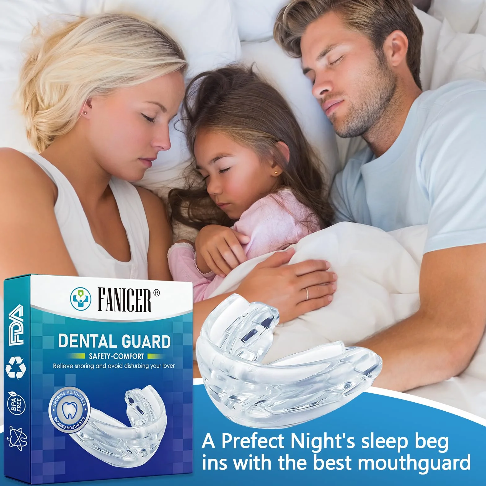 Férula Bucal Antirronquidos Ajustable Reutilizable Mejora Respiración Reducir Ronquidos Ayudar Dormir