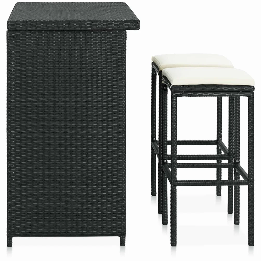 vidaXL Set Mesa y Sillas de Bar Jardín 3 Piezas Mueble Taburete Pub Bistró Mostrador Decoración Casa Jardín Restaurante Moderno Ratán Sintético Negro