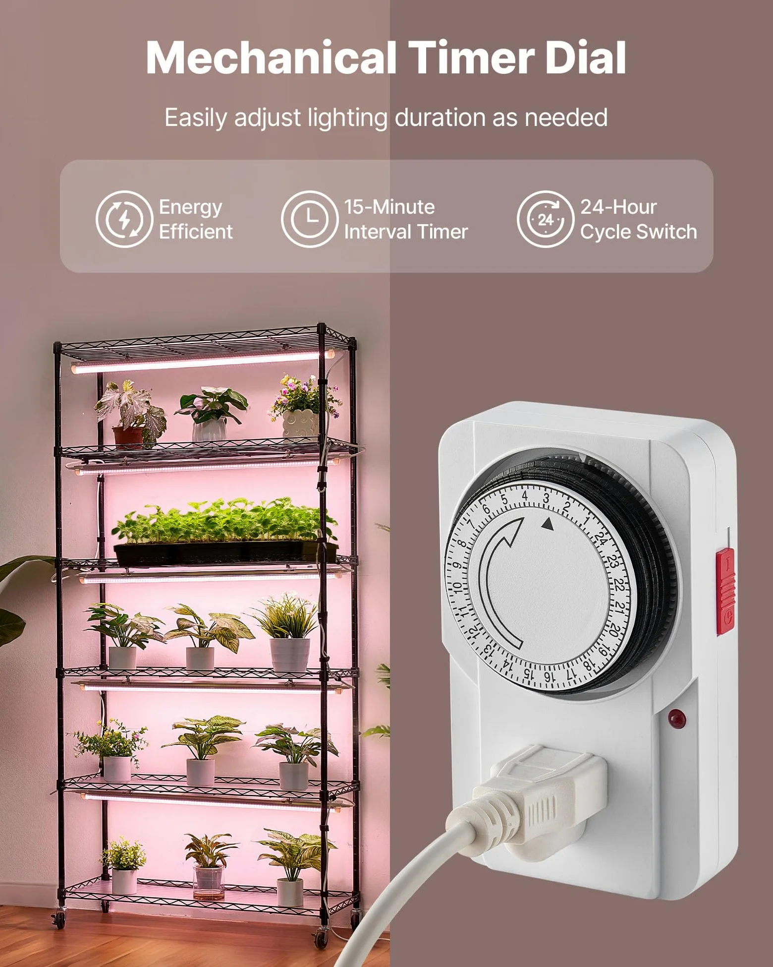 VEVOR Soporte para Plantas con Luz de Cultivo 6 Niveles Alto 180 cm 150 W, Estante para Plantas con Ruedas Giratorias, Temporizador Mecánico, para Crecimiento de Planta, Macetas, 900 x 350 x 1800 mm