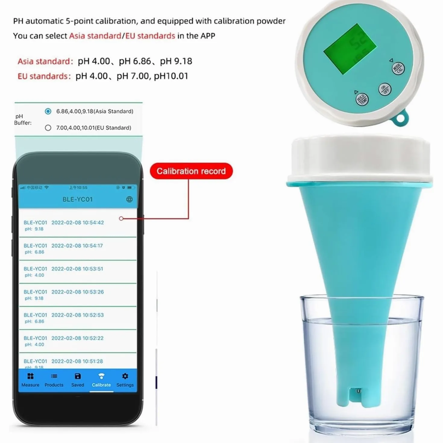 6 en 1 Probador agua con Bluetooth,comprobador PH/ORP/EC/TDS,comprobador cloro residual temperatura,comprobador agua monitor piscina inteligente flotante inalámbrico, for jardín/piscina/acuario