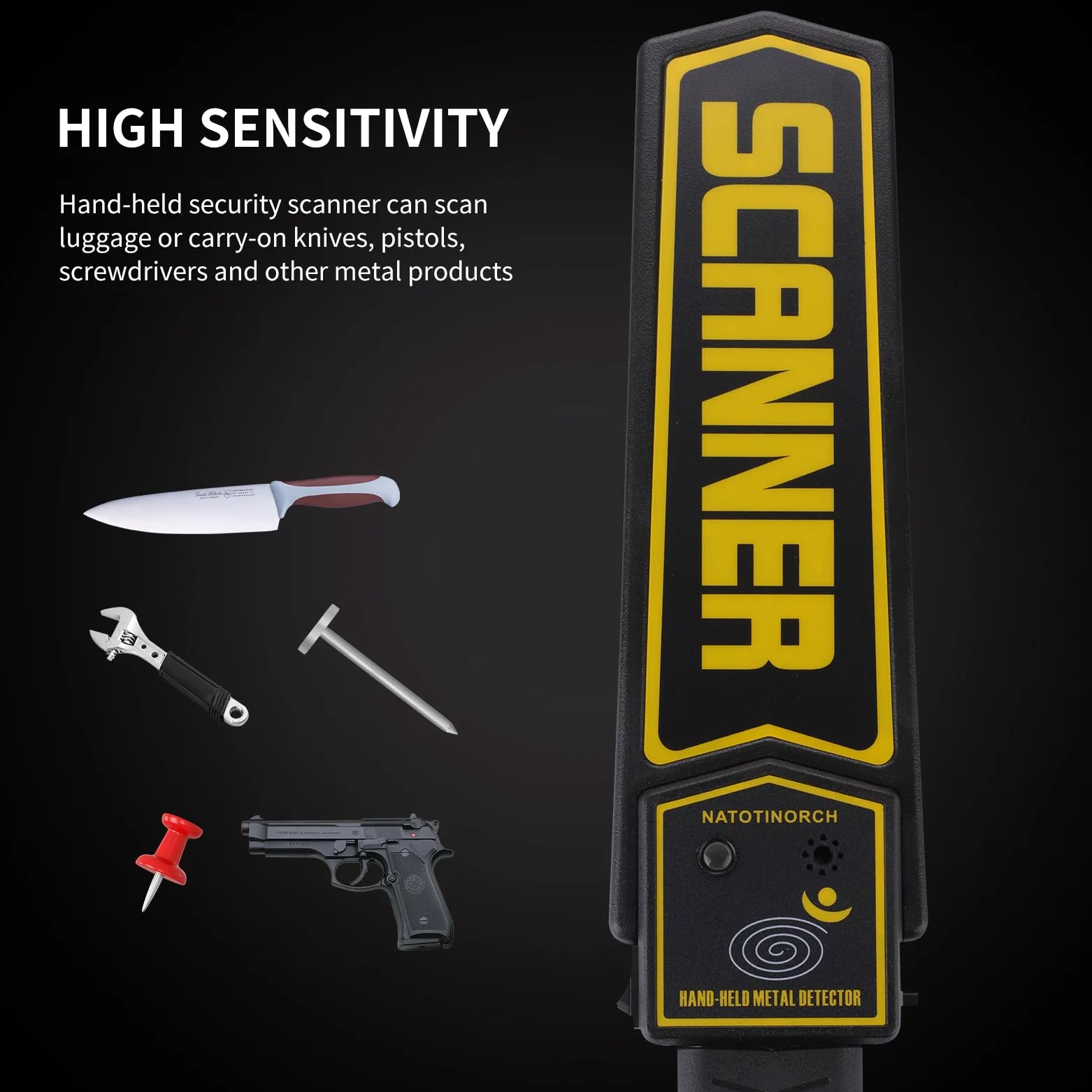 Natotinorch Detector de Metales de Mano, escáner de Seguridad, Varita de Seguridad de Alta sensibilidad, detección de Varios Productos electrónicos de Metal