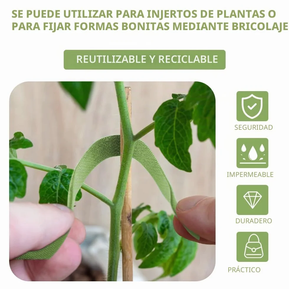 Cinta adhesiva para plantas con velcro, 15 m, color verde, resellable, de doble cara, 10 mm, autoadhesiva, para trepar, multiusos, resistente a la intemperie