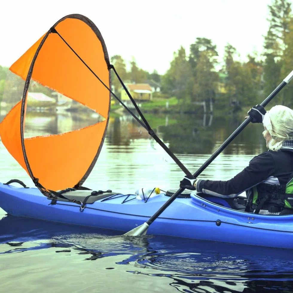VBESTLIFE Kayak de 42 pulgadas con pala plegable a prueba de viento, kit para vela de kayak con ventana transparente