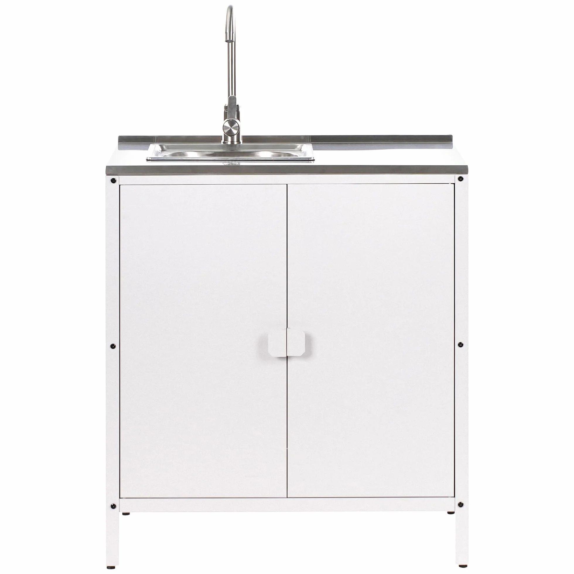 Beliani Conjunto de Cocina 2 Piezas de Exterior Acero Inoxidable Isla de Cocina y Armario con Fregadero Monomando Blanco Vilama