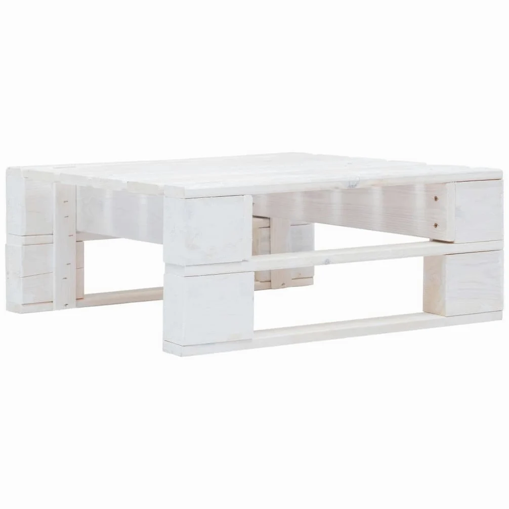 Mesa Centro Palets Jardín Otomana Palés Exterior Reposapiés Mueble Pallet Patio Terraza Madera Pino Impregnada Blanca