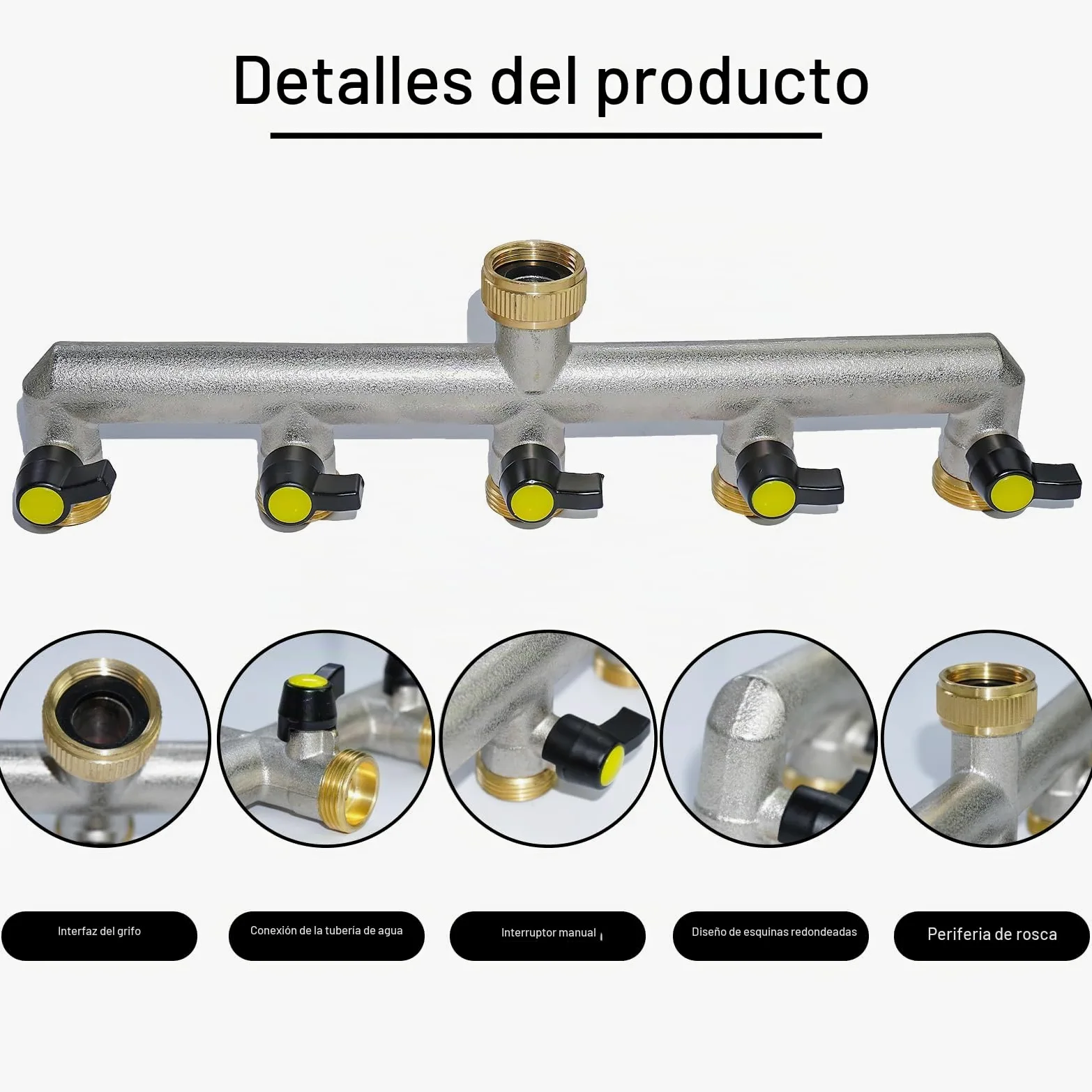 RoseFlower Divisor de Manguera de 5 Vías de Latón con Válvula Independientes, 3/4" Divisor de Manguera de Jardín - Bifurcador Grifo Jardin Distribuidor y Adaptador para jardinería, Riego doméstico