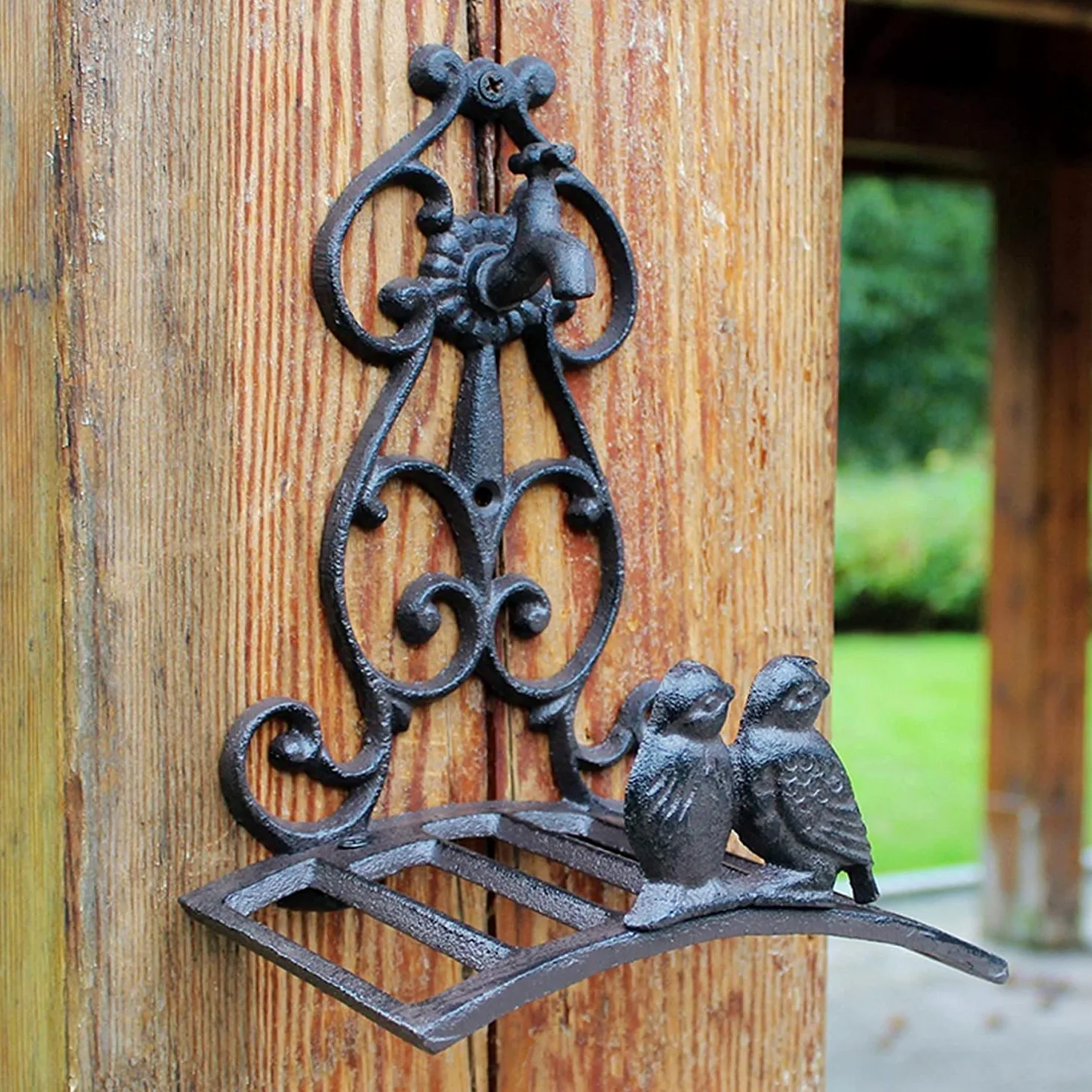 X&Z-XAOY Carrete De Soporte De Manguera Decorativo De Estilo Retro Soporte De Manguera De Jardín De Hierro Fundido De Alta Resistencia Dos Pájaros Almacenamiento De Manguera De Agua
